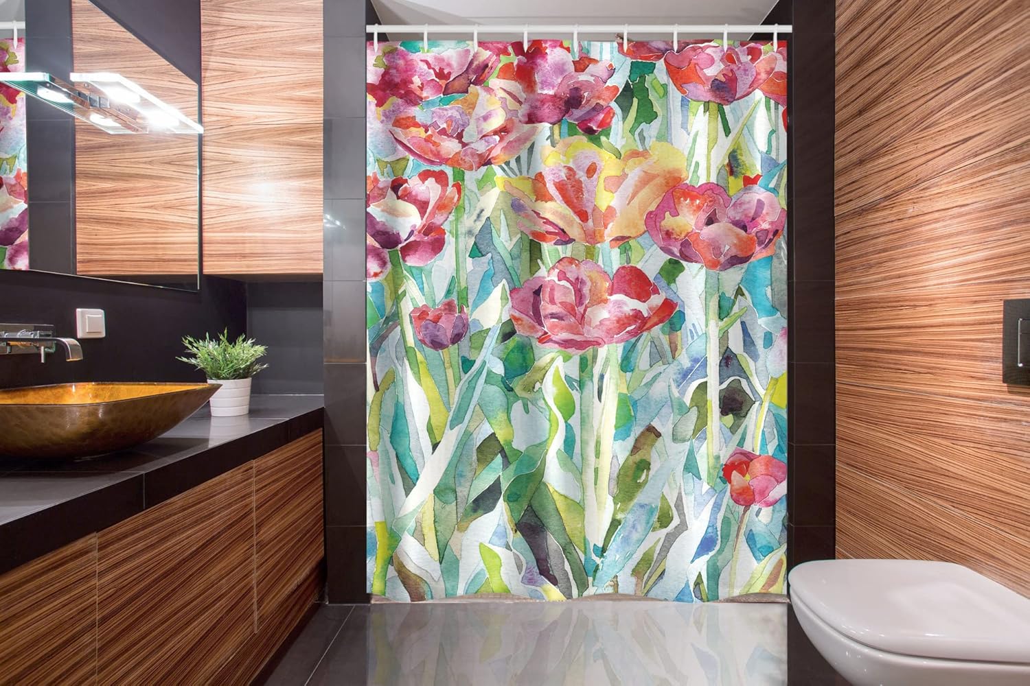 Ambesonne Watercolor Flower Stall Shower Curtain, Painting of Summer Spring Flowers in Faded Colors Floral Seasonal Print, Fabric Bathroom Decor Set with Hooks, 54" W x 78" L, Blue Fern Green Plum