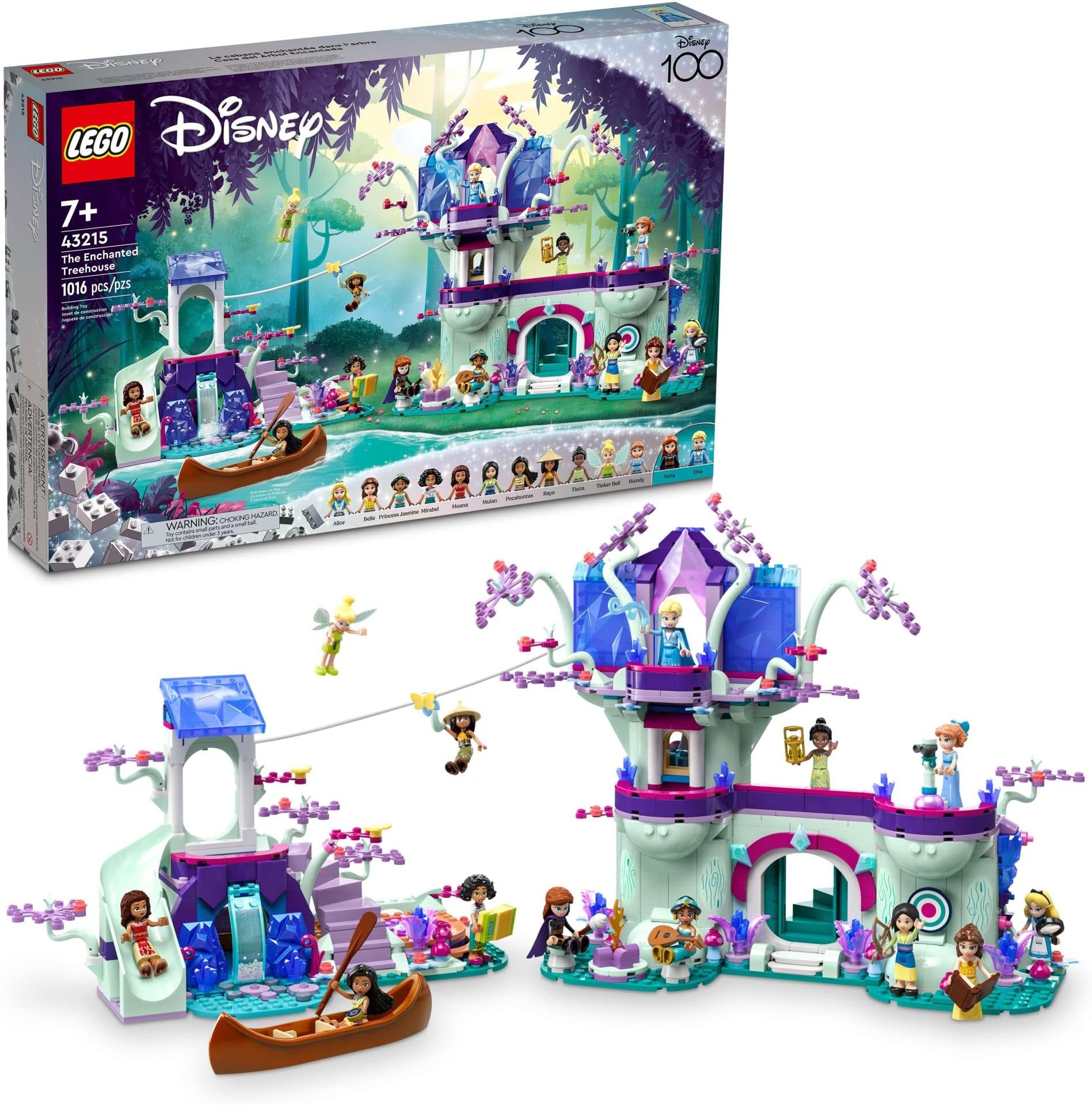 Disney The Enchanted Treehouse Buildable 2-Level Tree House with 13 Princess Mini-Dolls Including Jasmine, Elsa and Moana, Disney Classic Celebration Gift for Princess Fans Ages 7+, 43215