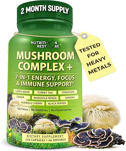 Complejo orgánico de hongos melena de león, cola de pavo, cordyceps, chaga, contiene beta-glucanos naturales - Mezcla de energía orgánica y apoyo