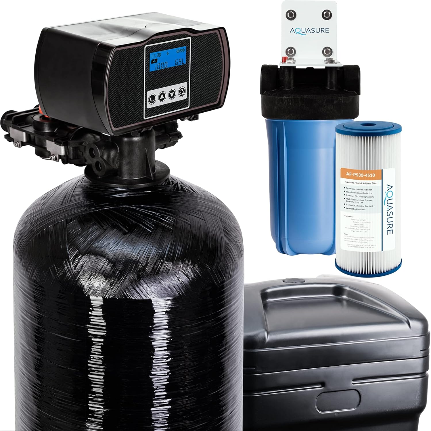 Aquasure Harmony Series 48,000 Grain Water Softener with Fine Mesh Resin For Iron Removal and Pleated Sediment Pre-filter (48,000 Grain) - - 