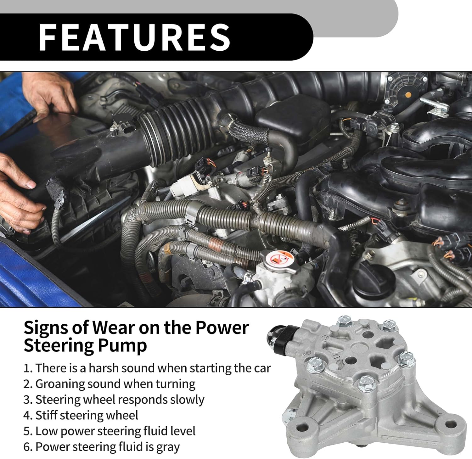Car Power Steering Pump Power Assist Pump for Honda Pilot 3.5L V6 2012-2015 for Honda Ridgeline 3.5L V6 2012-2014 No.56110-RN0-A54 Aluminum Alloy