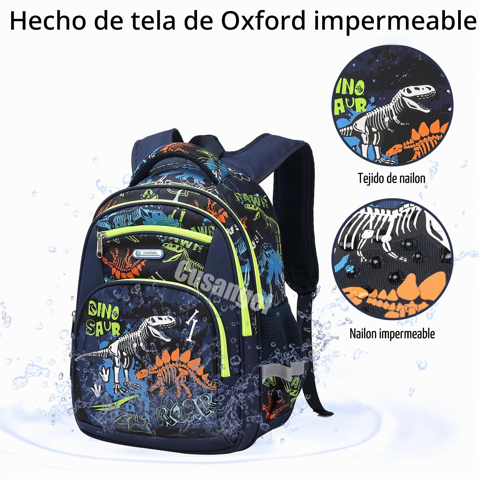 Cusangel Mochila para niños (Fresco dinosaurio mecánico), 3 dinosaurios luminosos de 17 pulgadas,43CM, de 1-7 º grado de gran capacidad mochila de la escuela primaria