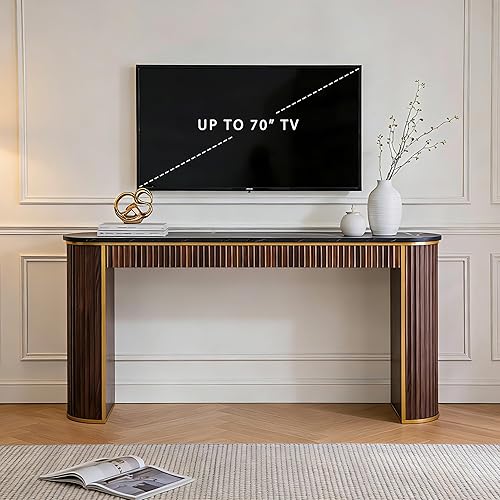 Miniatura 7 de OKD Moderna mesa consola acanalada, 63 pulgadas de largo para entrada estrecha y mesas de sofá para pasillo, mesa decorativa alta detrás del sofá