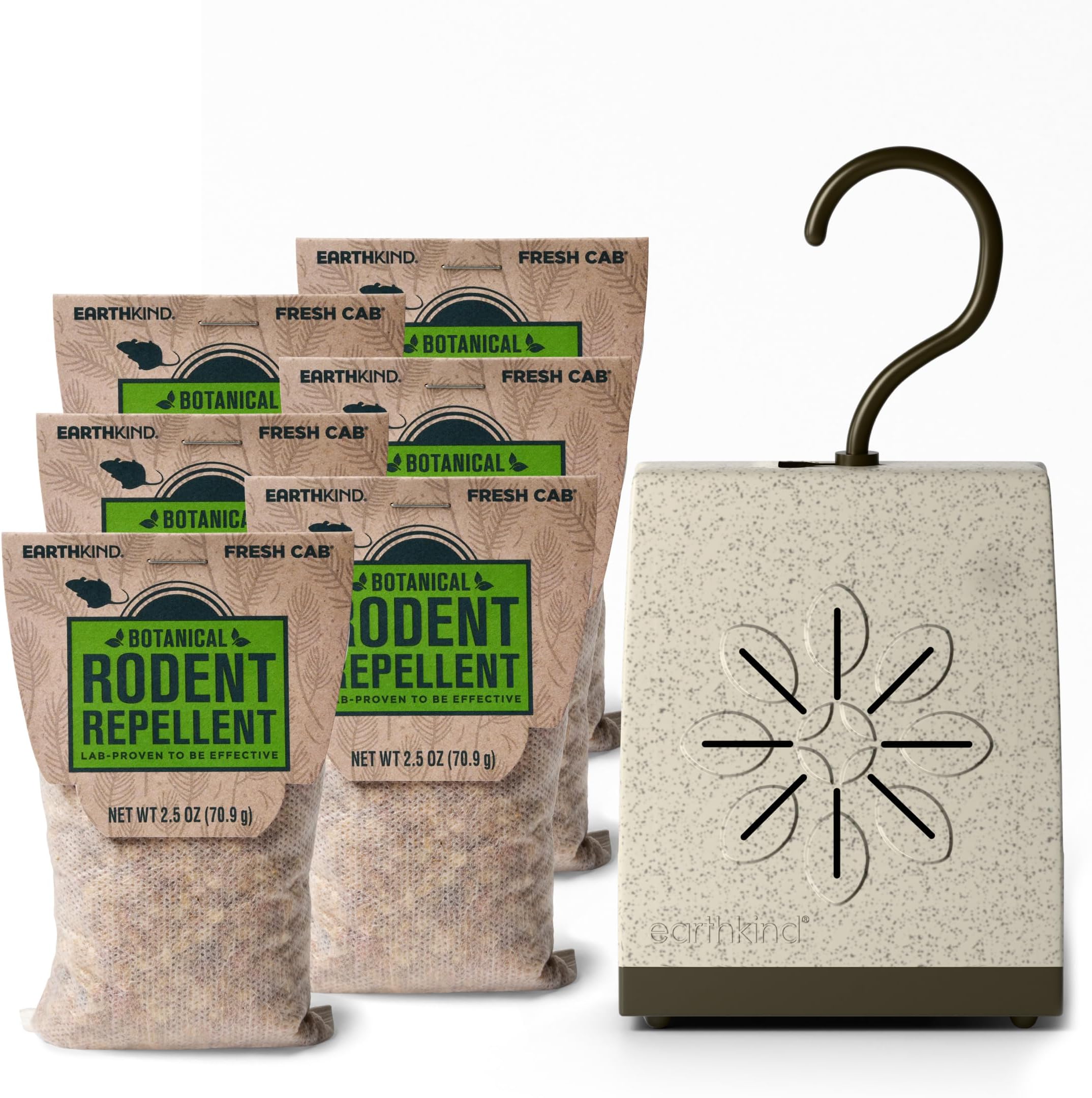 EarthKind Fresh Cab Rodent Repellent & Pouch Pod - Botanical Rodent & Mouse Repellent - Made with Plant Fibers & Essential Oils - New Packaging - 6-Pack, 1 Pouch Pod
