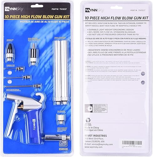 Miniatura 8 de WYNNsky Pistola de soplado de aire de alto flujo con 9 puntas de soplador, extensiones de 6 pulgadas, punta de aguja y goma, boquilla de flujo