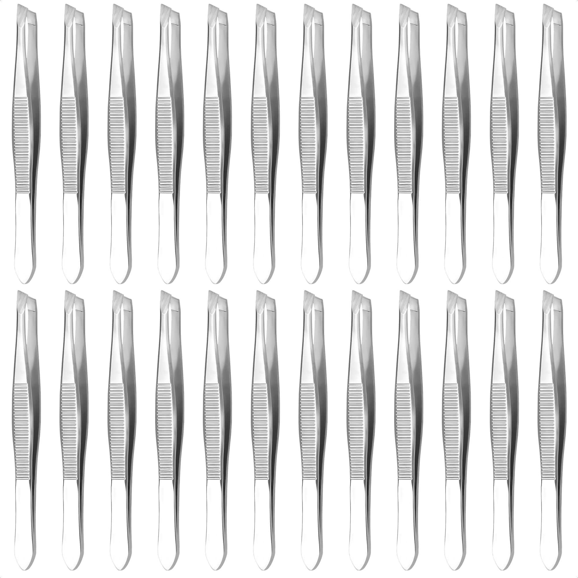 24 Pcs Mini Tweezers Bulk Pack - Stainless Steel Small Tweezers First Aid with Slanted Tips & Heart Clamps, 3.5 Inch Compact Size - Tweezer Kit for Eyebrows, Splinters, First Aid, Crafts & Home Use