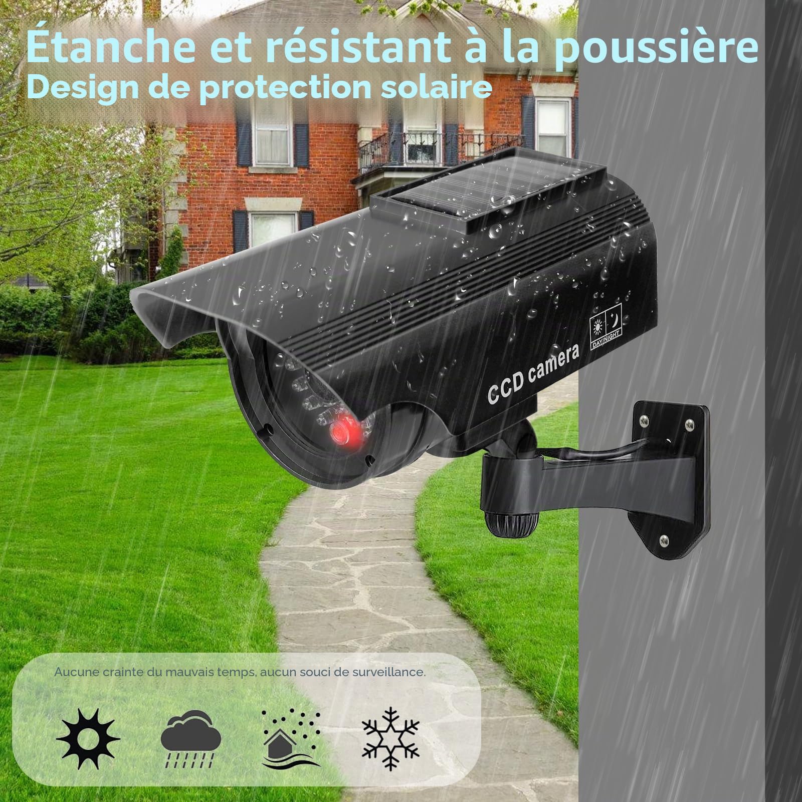Lot De 2 Caméra Factice Extérieur, Caméra De Surveillance avec LED, Caméra Factice Extérieur, Caméra Factice Intérieur Extérieur Solaire, Caméras Factices avec LED, pour La Maison Et Le Bureau
