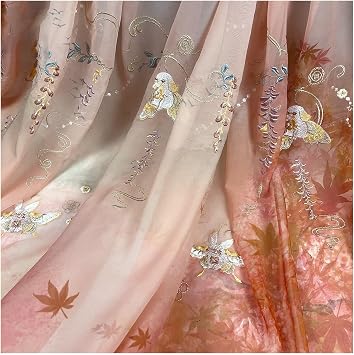 Chiffon Fabric by The Metre Printed Embroidered Gradient Chiffon Fabric for Clothing Decoration 150 Cm Wide Sold by The MeterColorMaple Leaf Smudge Gradient