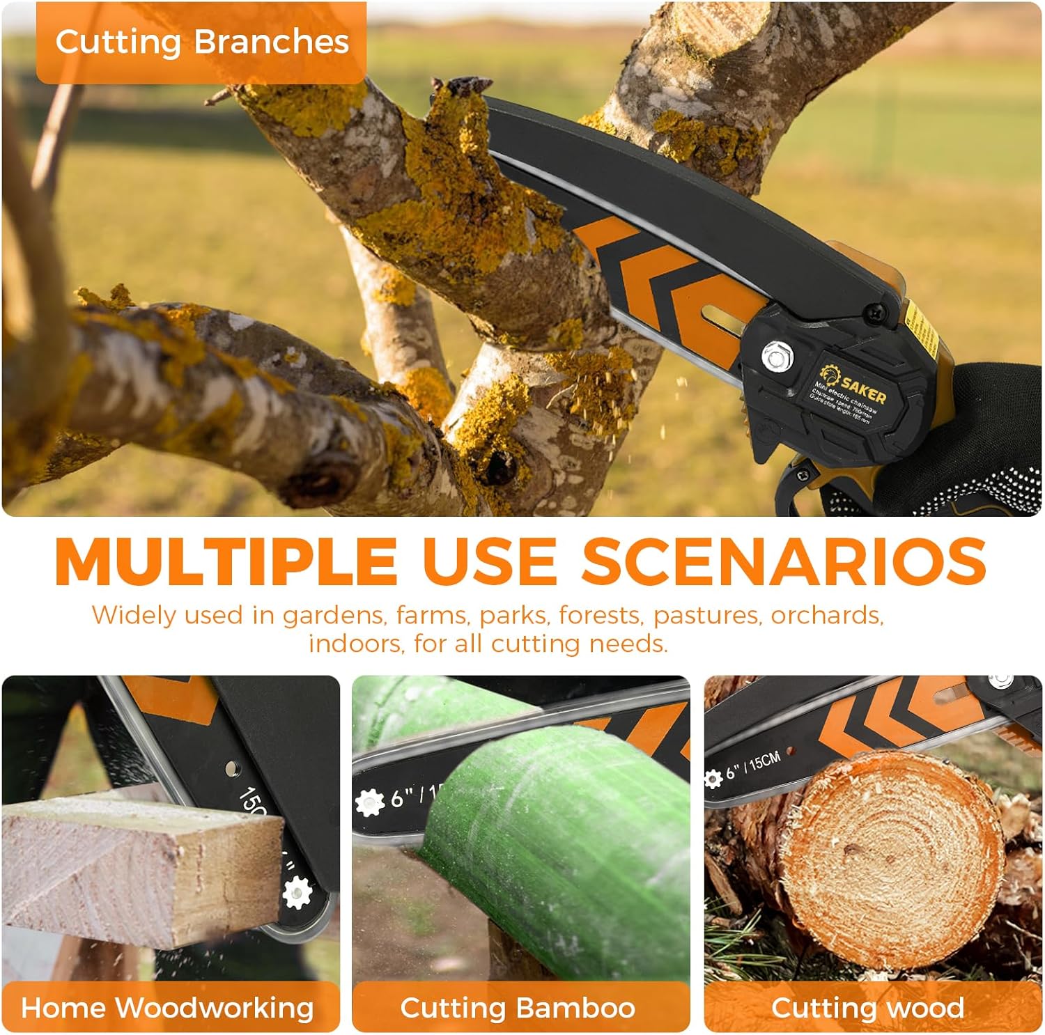 Saker Mini Chainsaw,6 Inch Portable Electric Chainsaw Cordless, Small Handheld Chain saw for Tree Branches,Courtyard, Household and Garden(SK1806D-O) - Image 7