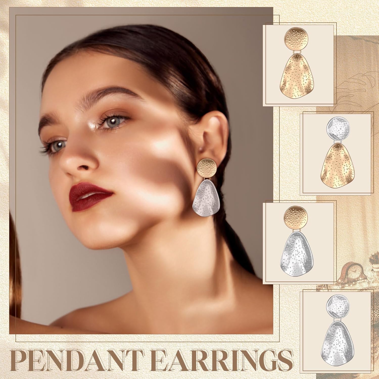 Nosiny 4 Pairs Gold Silver Geometric Earrings Set for Women Fashion Chunky Dangle Earring Plated High Polished Jewelry for Statement Gift Birthday - Image 6