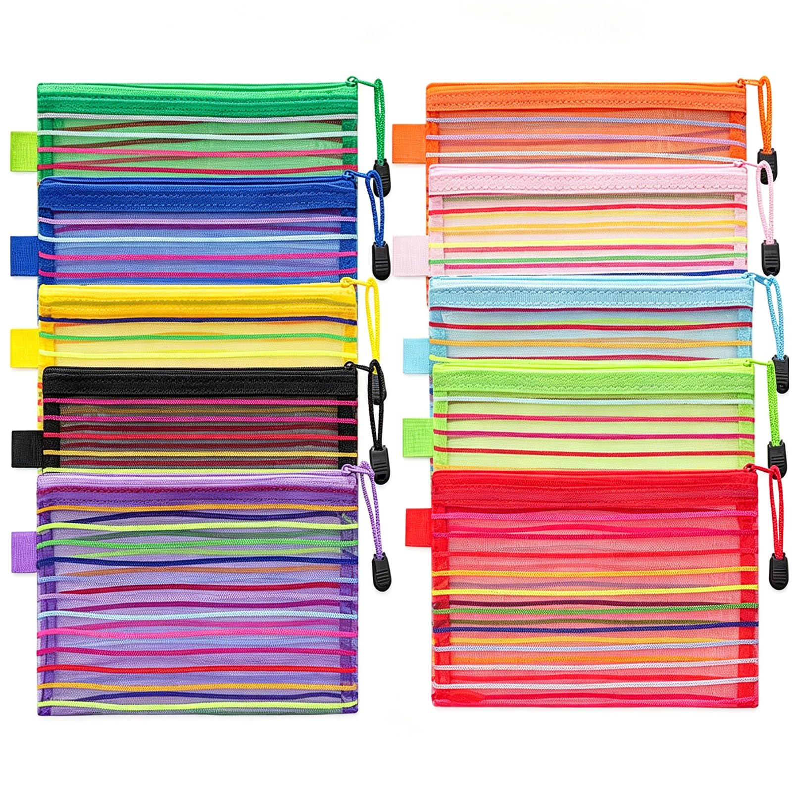 10Pcs Pencil Case with Zipper, Mesh Pencil Storage Pouch for School