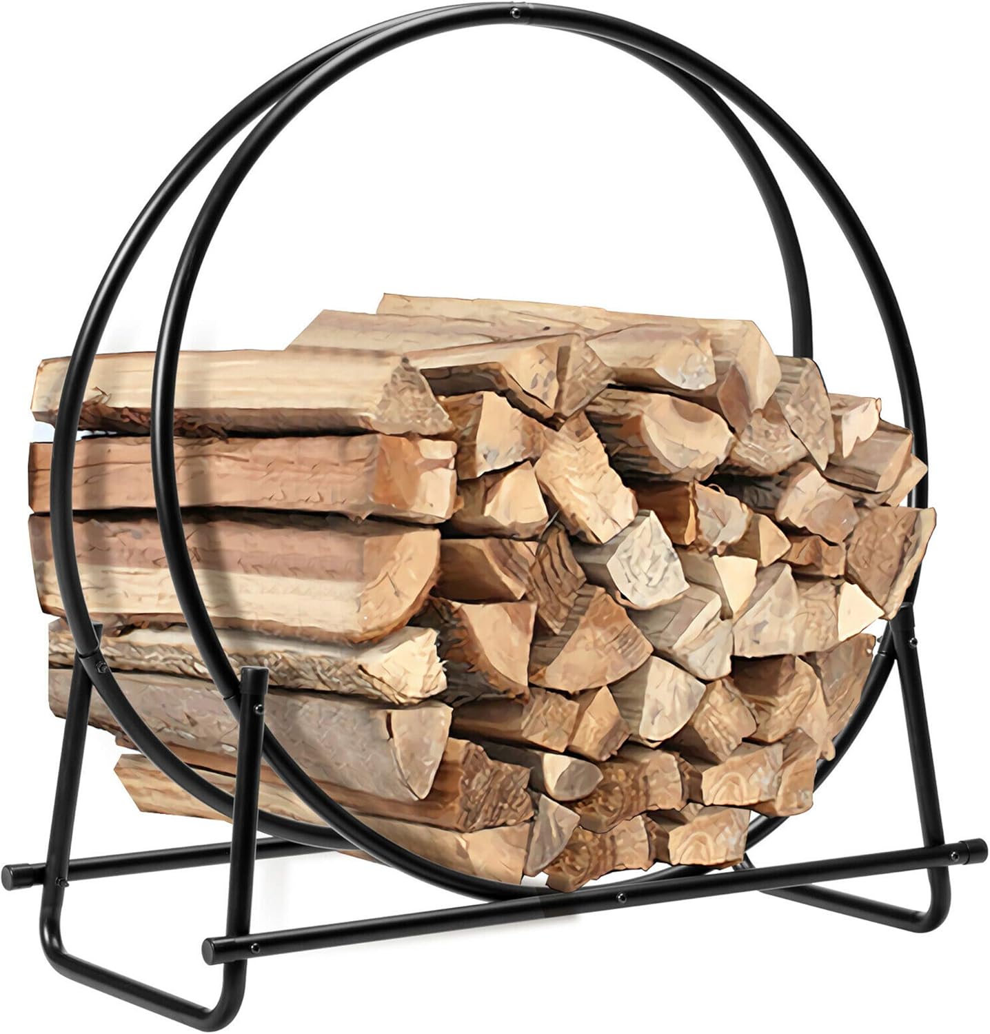 DORTALA 30 Inch Firewood Log Hoop, Fireplace Wood Storage Rack, Heavy-Duty Round Steel Holder, Round Firewood Rack for & Fireplace Pit, Black