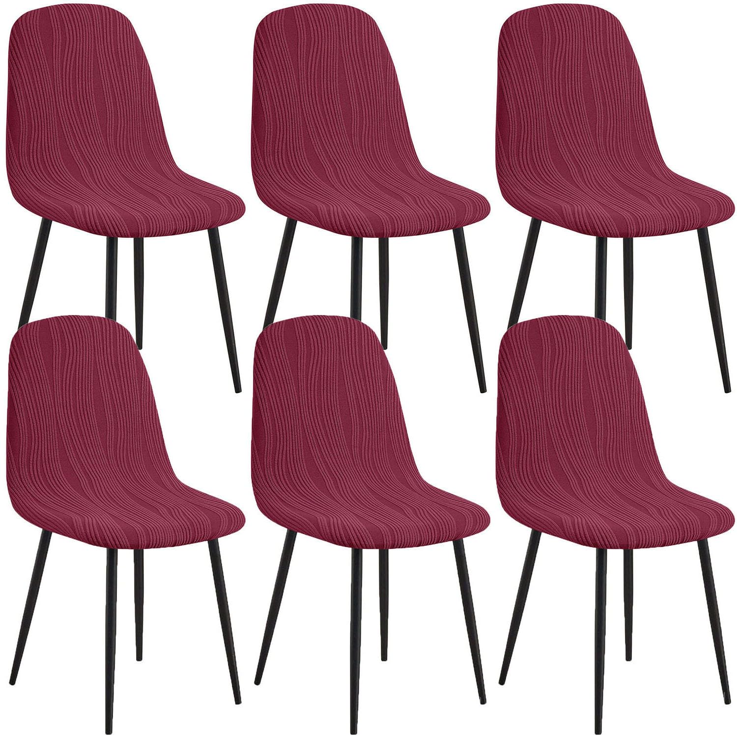 YOPOIY Stretch Shell Chair Covers for Dining Chairs Set of 6 4 2, Soft Jacquard Armless Chair Slipcovers, Washable Mid Century Modern Chair Protector for Pets (burgundy,6 PCS)