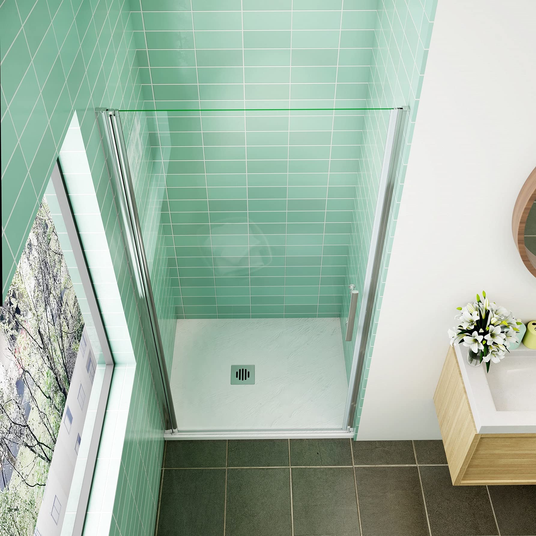 AICA porte de douche 90x180cm porte de douche pivotante en niche 6mm verre anticalcaire porte de douche hauteur 180 cm