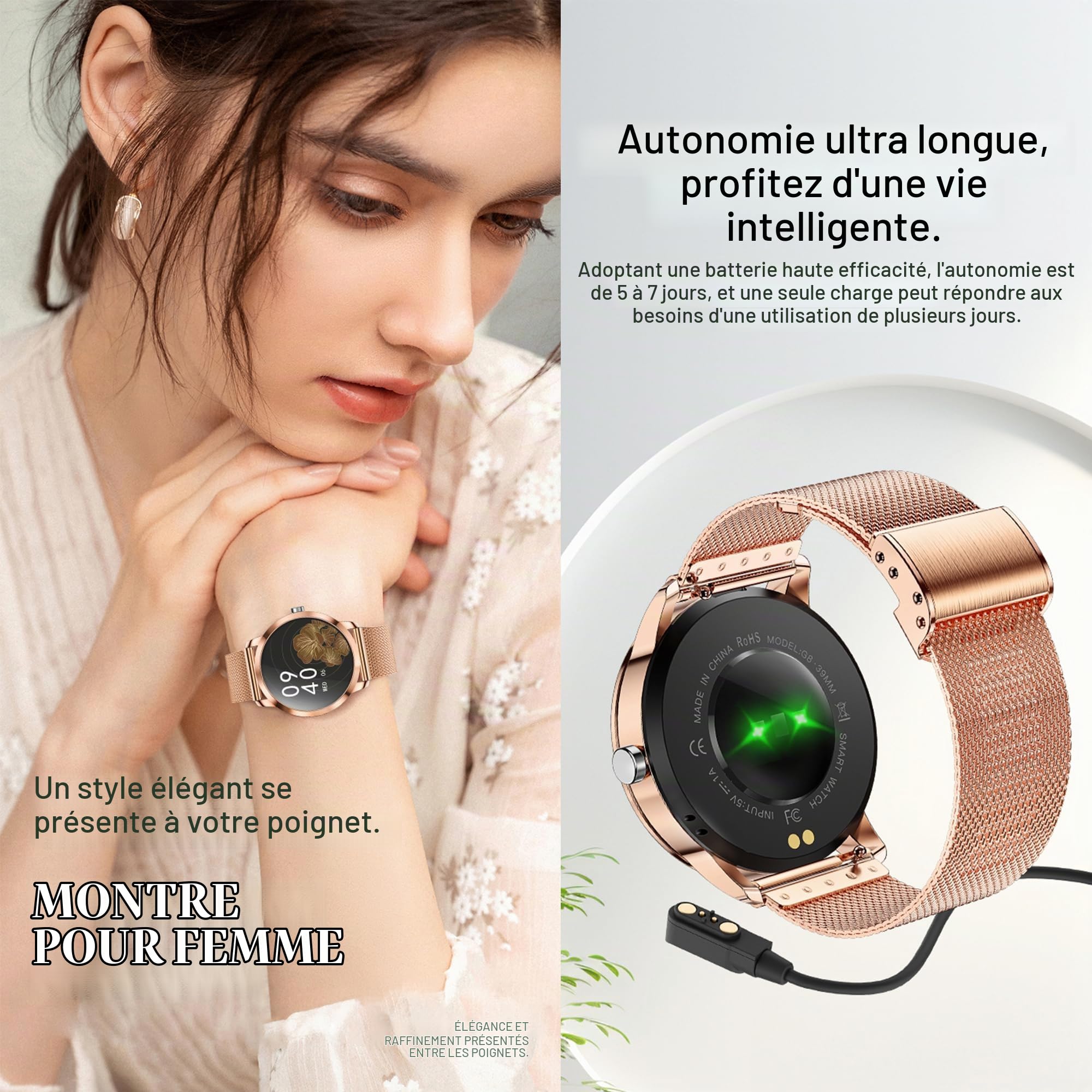 ZPIMY Montre connectée Femme avec Appel Bluetooth, 1,09" Smartwatch avec 123 Modes Sportifs IP68 Étanche, Sommeil, Fréquence Cardiaque, SpO2, Tracker d'activité, Smart Watch pour iOS Android (Or)