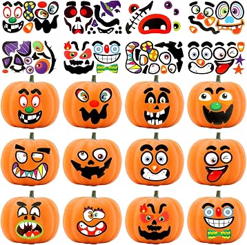 DECYOOL 96 pieces of Mini Halloween Pumpkin Decorating Stickers,Mini Pumpkin Face Stickers for Kids Halloween Party Favors Trick or Treat Party Supplies 48 Sheet