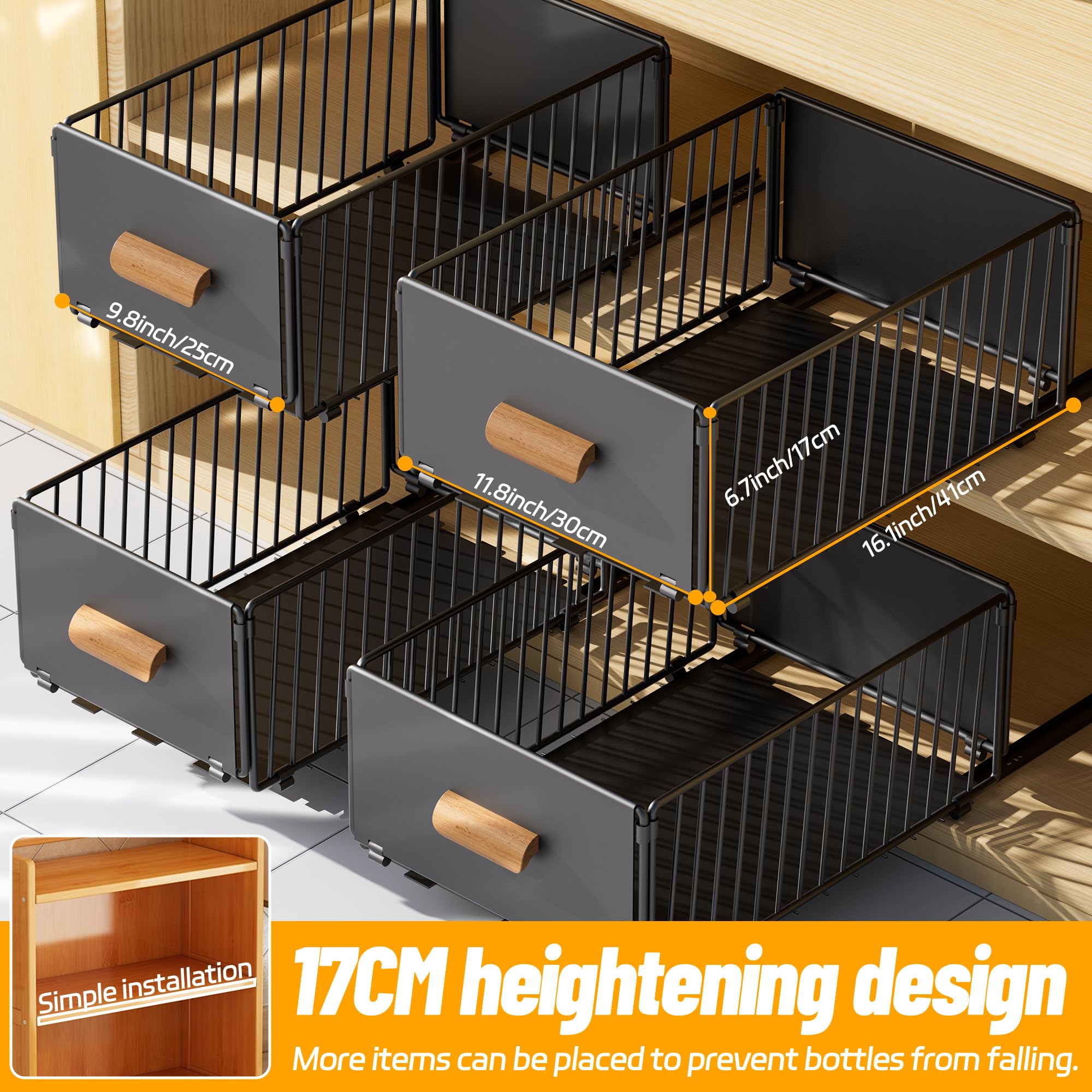 2 Pacchi Cassett Estraibili per Cucina, Organizer Per Mobili da Cucina, Cassetto Estraibile Senza Foratura Chiodatura