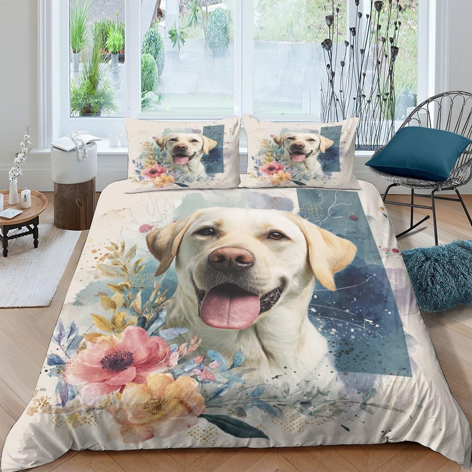 Ctjqhvkz Style-10 3D Printed Labrador Floral Fitted Sheet Microfiber Bedroom Decor Pet Dog Bed Cover For Home Guest Room Dorm Single（135X200cm）