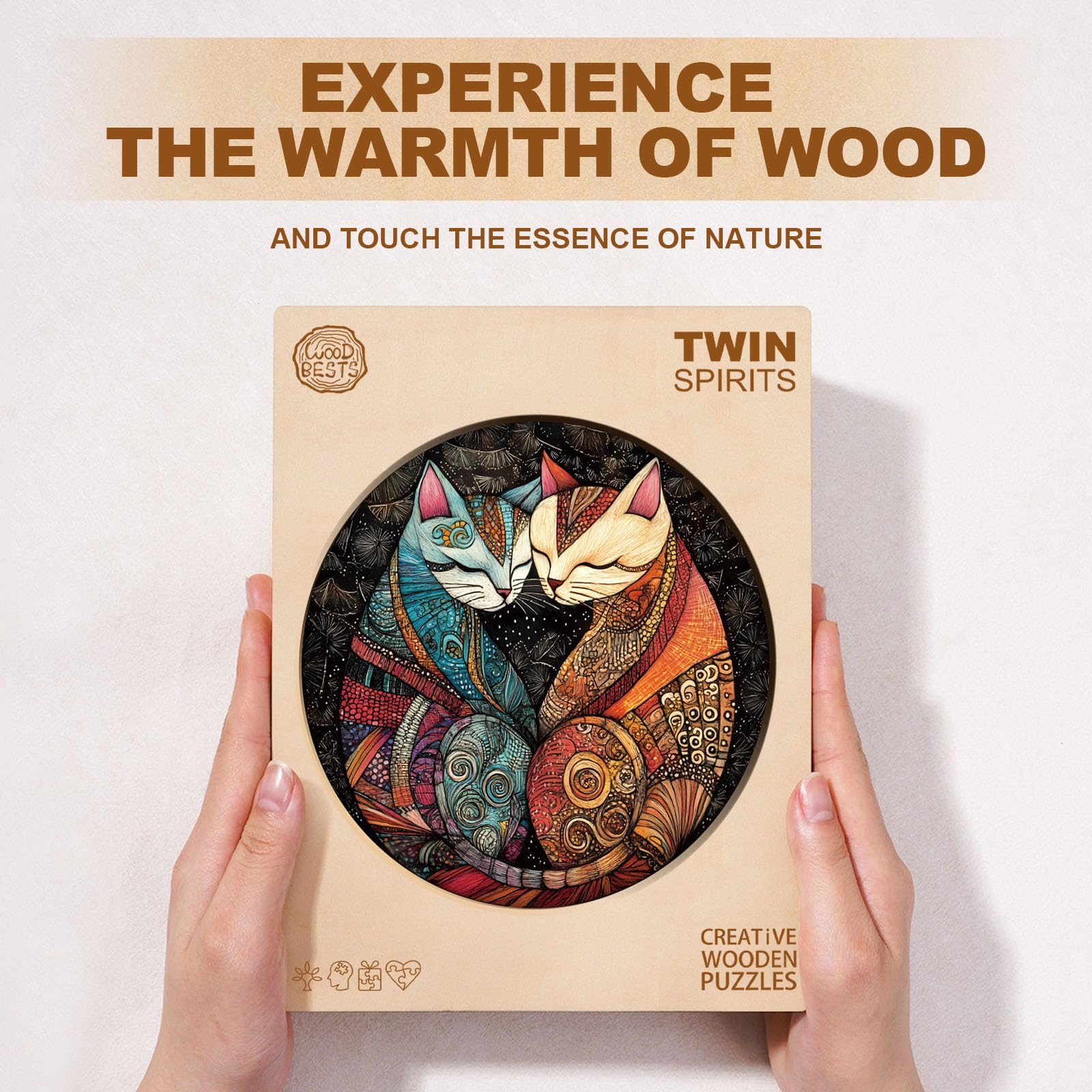 Jigfoxy Holzpuzzle für Erwachsene, Zwillingskatzen-Puzzles für Erwachsene, einzigartige Tierform, Holzschnitt-Puzzles, Weihnachtsgeschenke, Erntedankgeschenke für Freunde, Familie (M-29 x 24,9 cm, 170