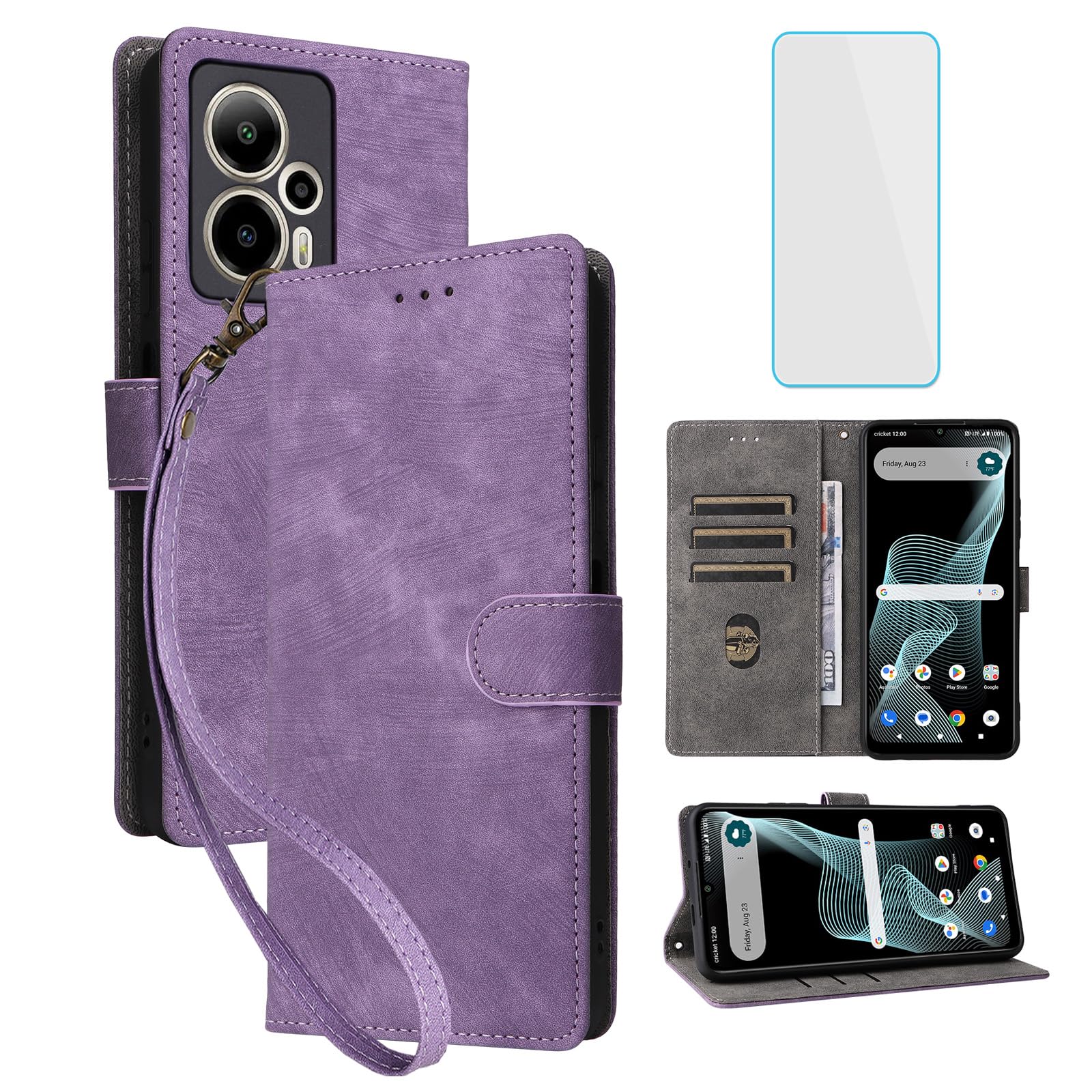 IUQXU for AT&T Motivate Pro 5G/Cricket Outlast 5G 2024 Wallet Phone Case with Screen Protector [RFID Blocking] Kickstand Women Men Cell Phone Case for