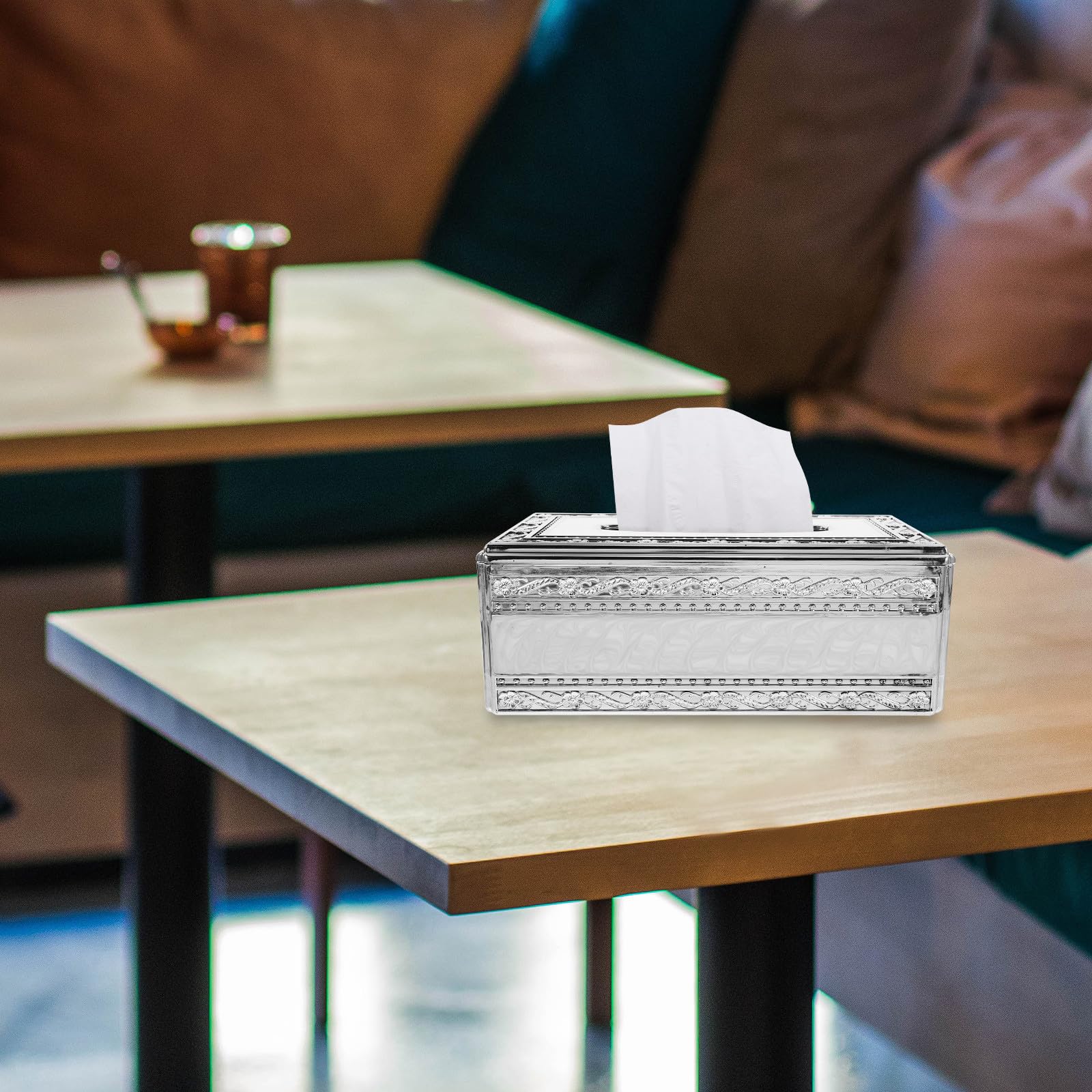 Europäische Taschentuchbox aus Acryl, Weiß, für Zuhause | Retro Design, Praktische Handhabung, Leicht zu Öffnen, Schlafzimmer und Esszimmer Geeignet