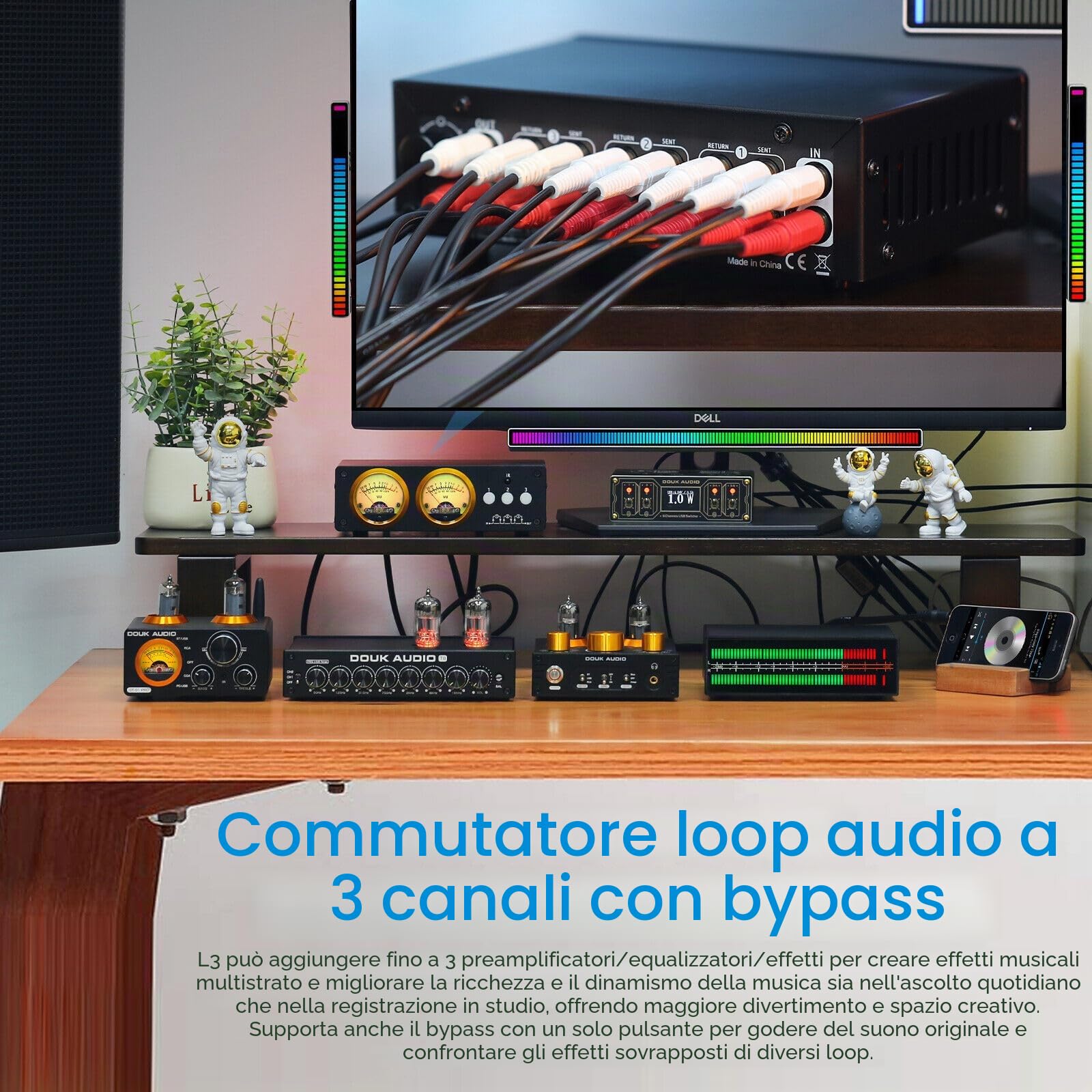 Douk Audio L3 3 Canale Loop Switcher Audio Selektor Box Dual VU Meter Splitter with IR Remote