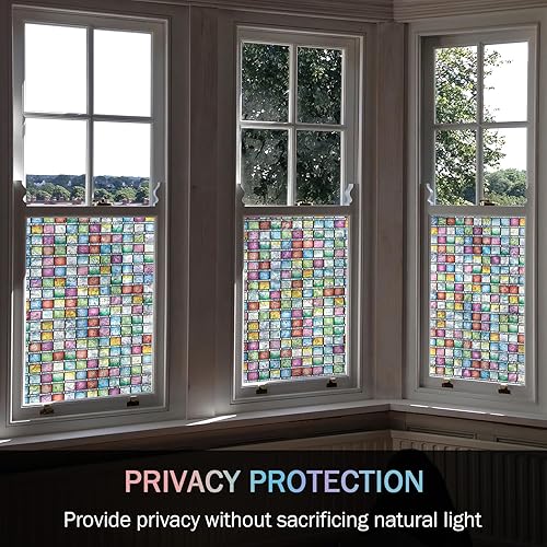 Miniatura 6 de VELIMAX Película de privacidad para ventana, tinte, calcomanías de arco iris, vinilo estático, no adhesivo, anti rayos UV, para oficina en casa,