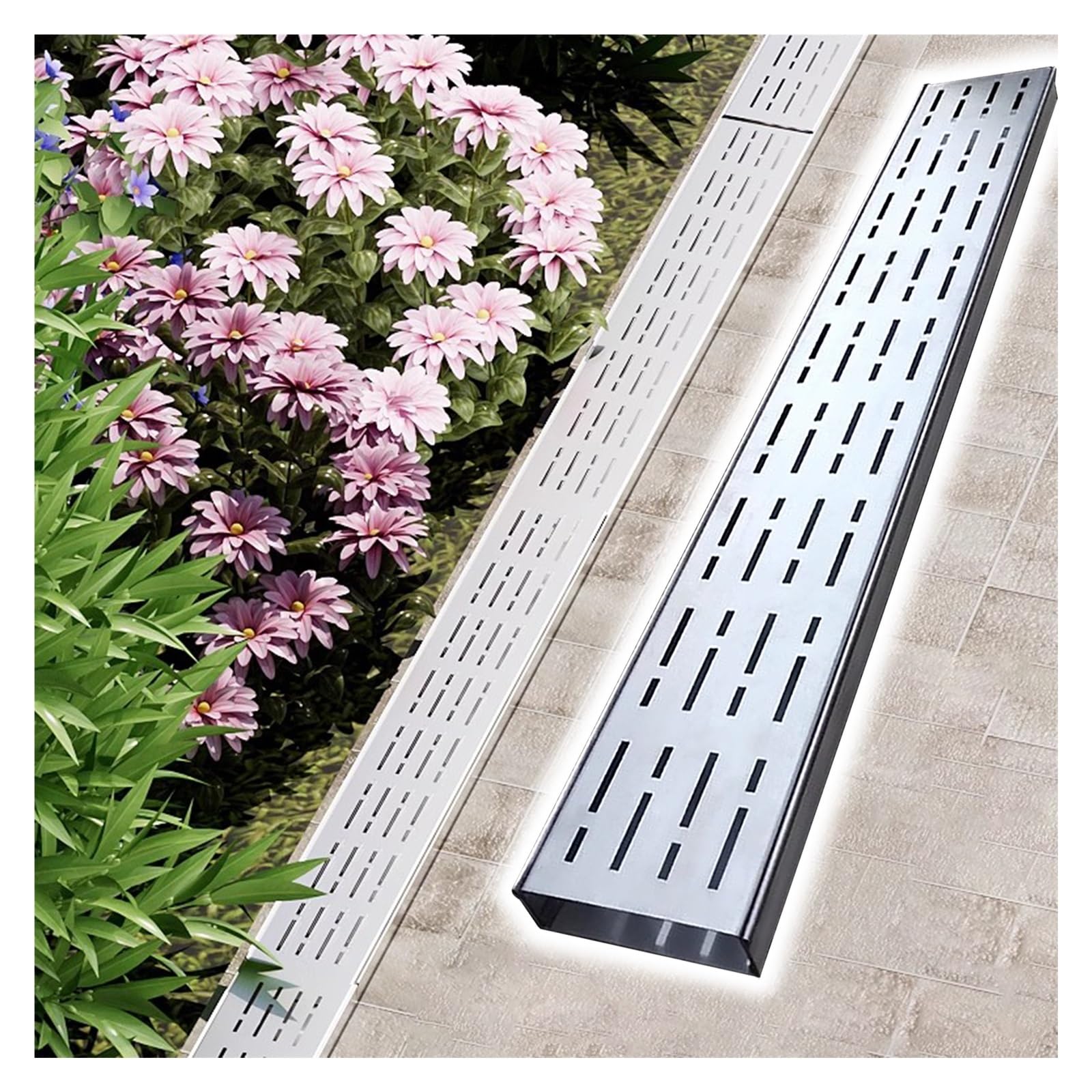 PEYNIR Afvoerrooster smalle afwateringsgoten, roestvrijstalen afvoerset, 3,5, 5, 7, 10, 15, 20 cm breed, afwateringsgoot voor tuin/binnenplaats, looppad, inbouw-garage-vloerafvoer (7 x 5 x 100 cm
