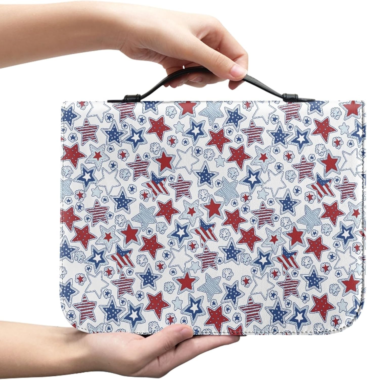 Bengbobar Bible Covers for Women Men USA Flag Soft PU Leather Cover Bible Case with Handles White Red Blue Stars Perfect Christian Gifts Bible Protective Study Supplies Small Size