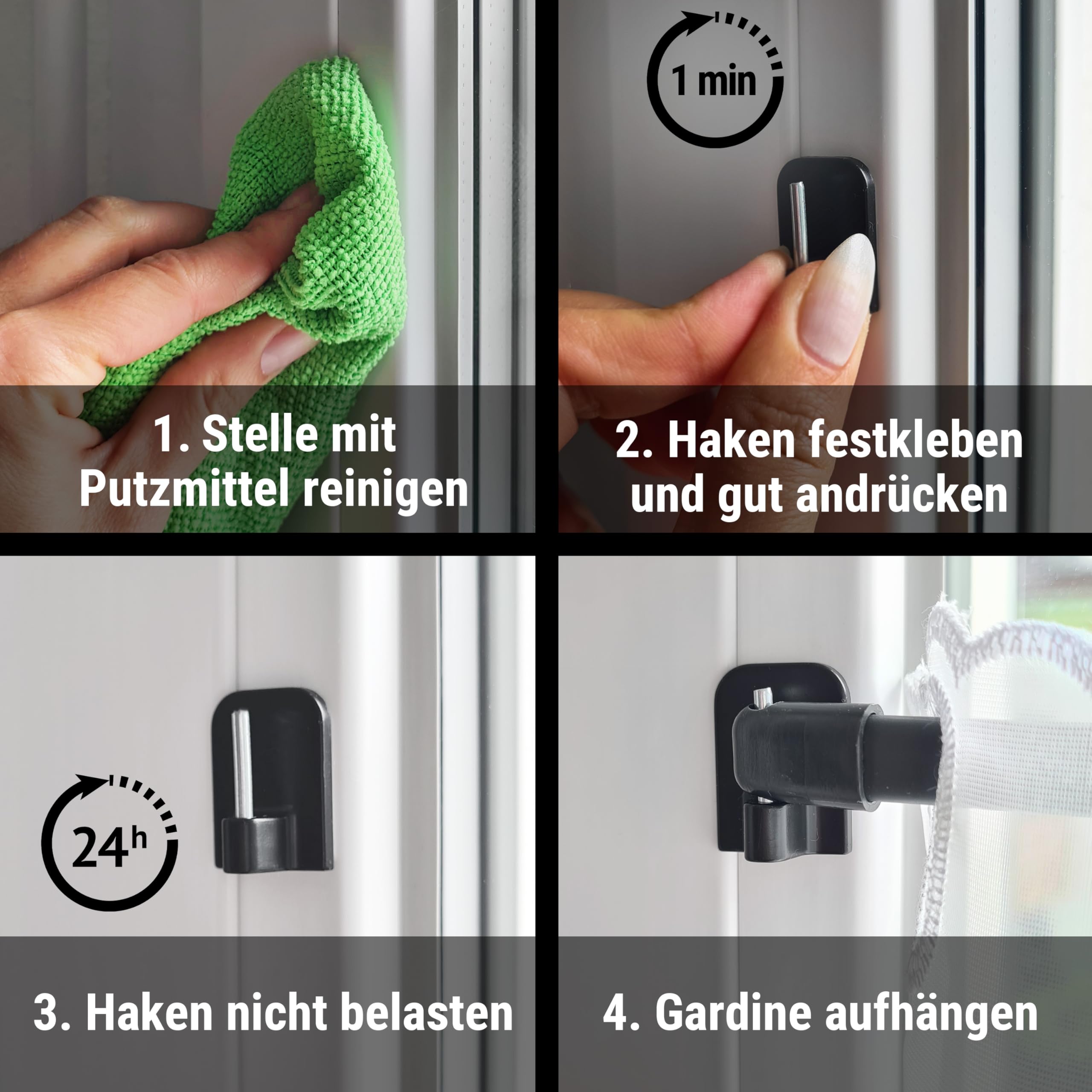 Montaggio Facile Tende Rollina Ganci Adesivi Per Tendaggi - 20 Pezzi Neri Senza Foratura Per Finestre Ganci Adesivi Tende