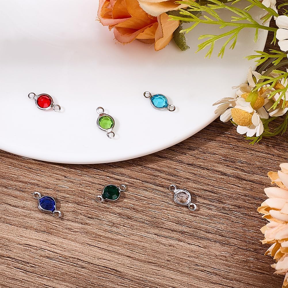 DELORIGIN 60pcs Double Loops Charm Connectors for Jewelry Making 6 Colors 304 Stainless Steel with Gemstone Flat Round Links Charms Double Loop Ring Charm for Necklace Bracelet Earring Pendants - Image 3