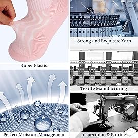 +MD Diabetic Socks for Men Women-6 Pairs, Non-Binding Extra Wide Ankle Socks, Circulator Socks for Edema 9-11 Pink