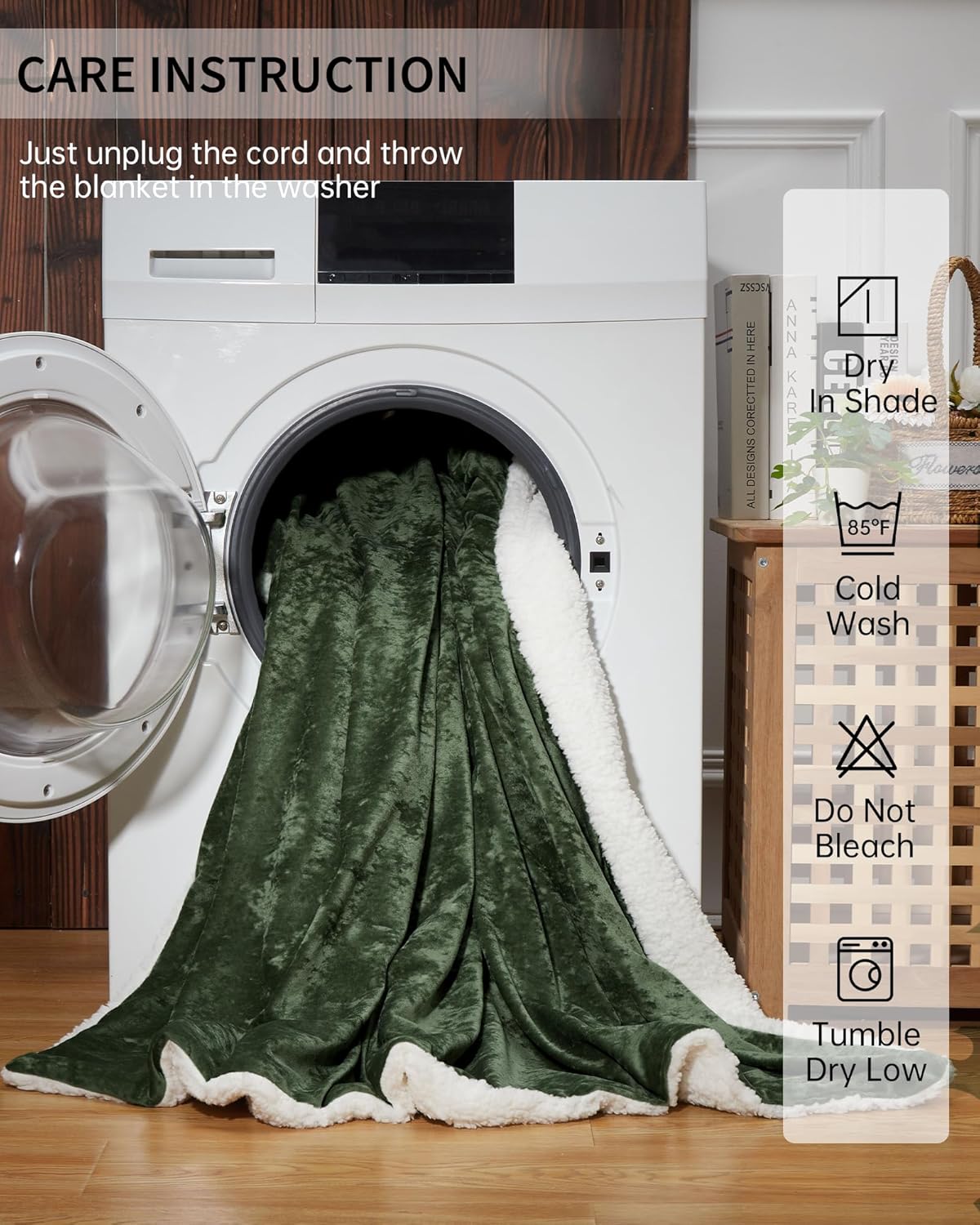 GarveeHome Electric Blanket Throw, Velvet Heated Throw Blanket, Luxury Soft Electric Heating Blankets, 4 Heat Levels & 4H Auto Off, ETL Certified, Machine Washable, 50" ×60" Green - Image 9