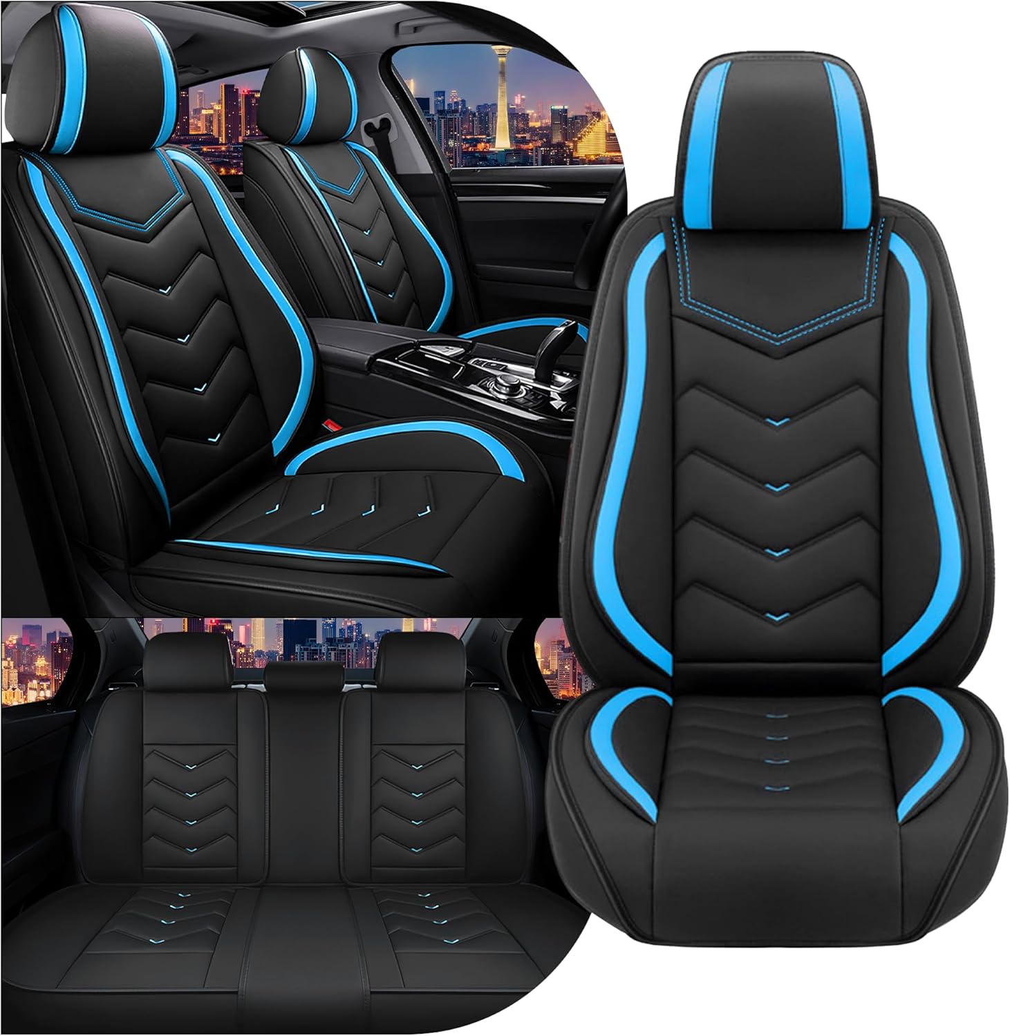 CTDS Car Seat Covers for Hyundai Elantra 2001-2026, Hyundai Elantra HEV/Hyundai GT/Hyundai Touring Stylish Sport Seat Cover, Premium Nappa Leather Car Seat Cover.(Standard 5 Seats/Black Blue)