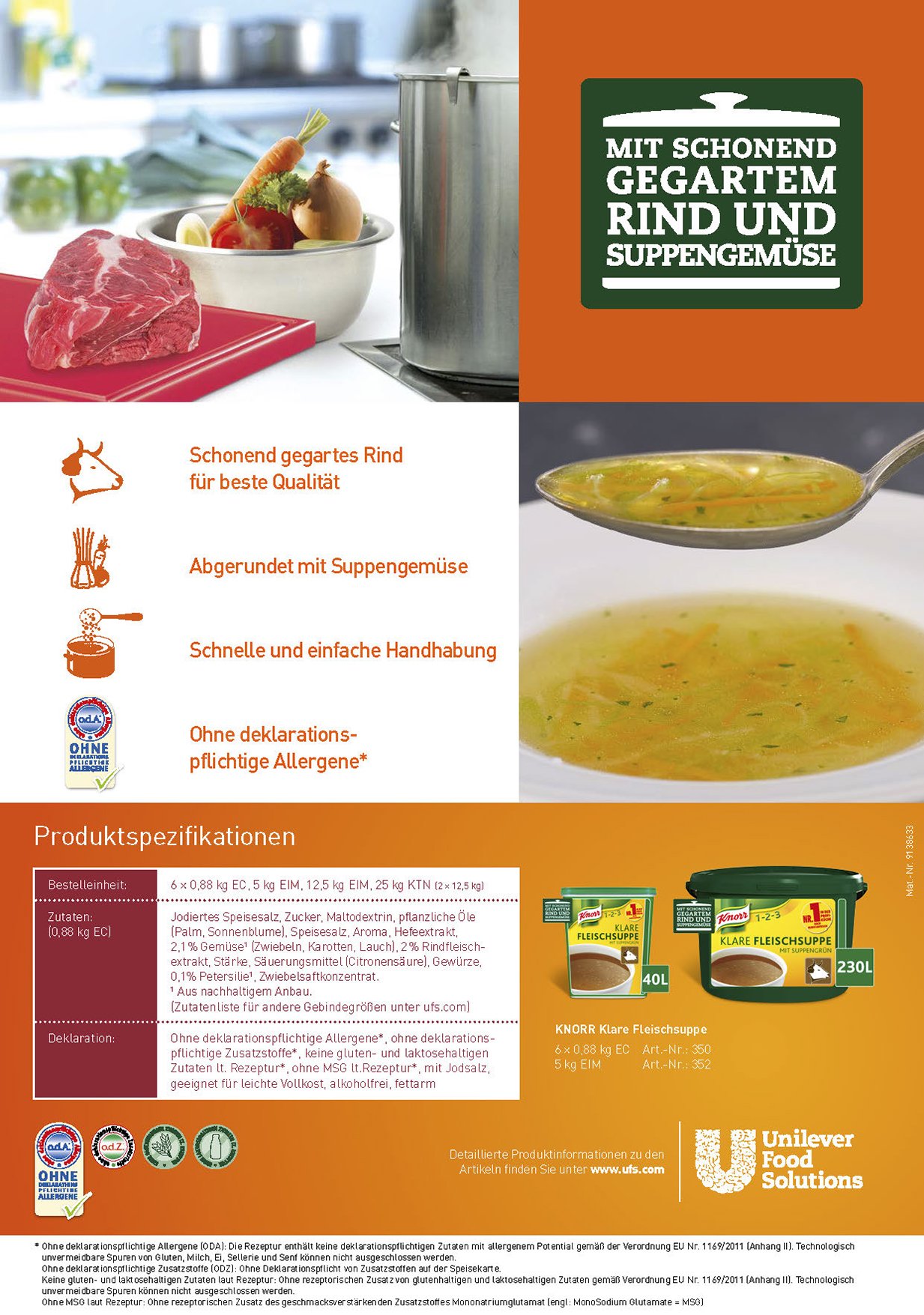 Knorr klare Rindsuppe mit Suppengrün (Rinderbrühe nach bewährter Rezeptur) 1er Pack (1 x 0,88 kg)