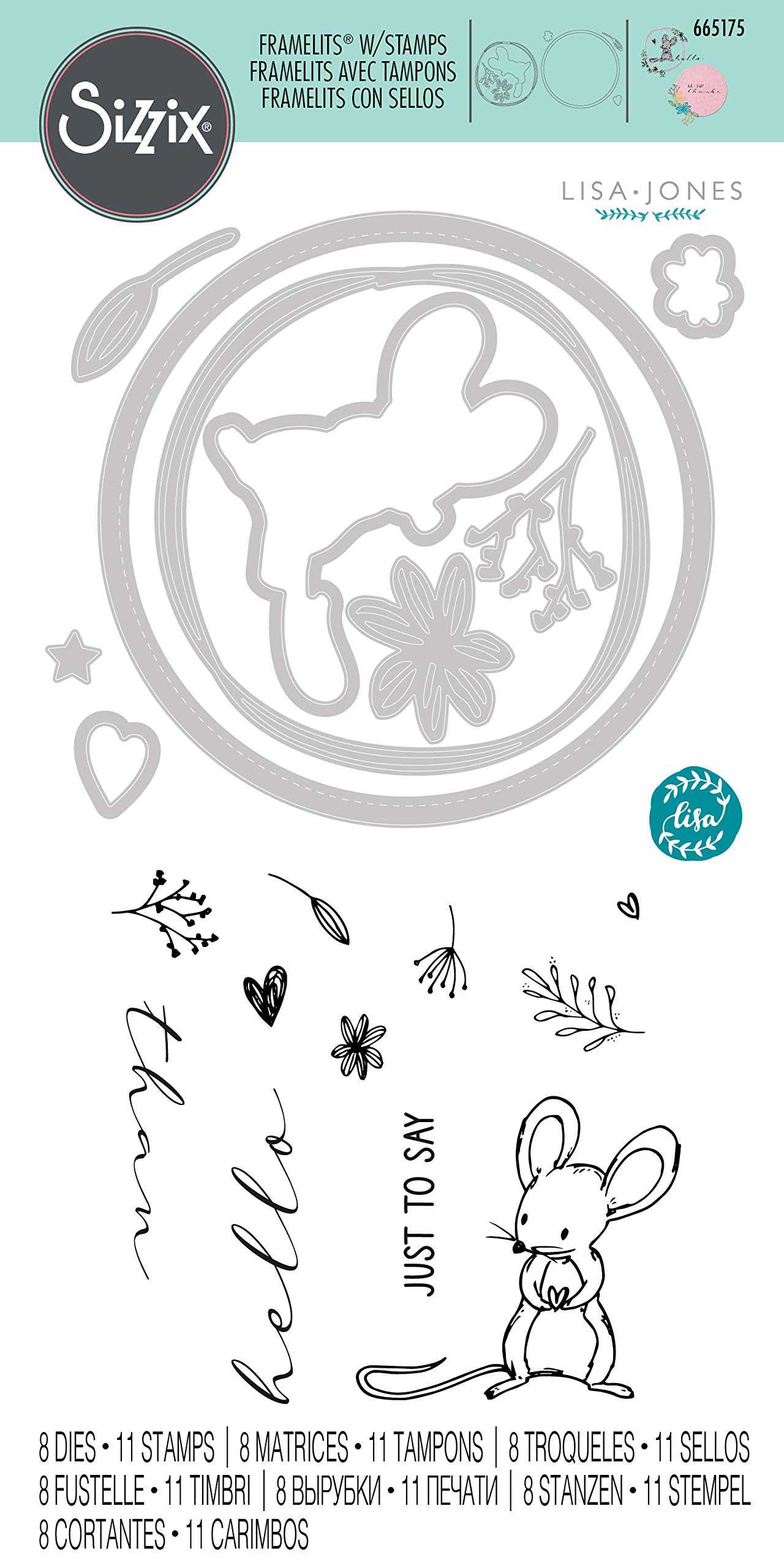 Sizzix • Framelits Die Set 8PK con francobolli Hello Mouse di Lisa Jones