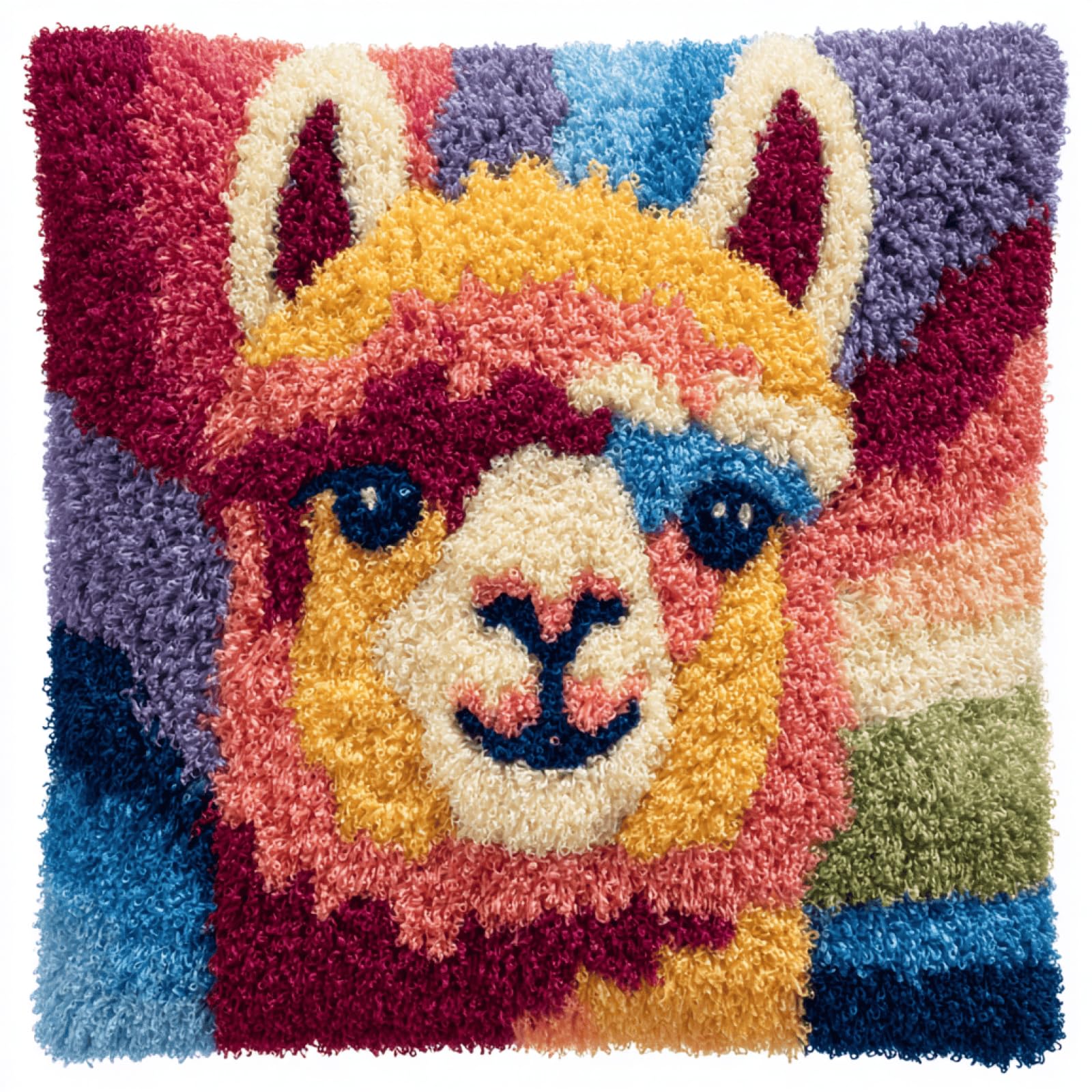 XDEGHUANGSS Latch Hook Cushion Kit,Animal Alpaca Pattern DIY Pillow Cover,Beginner Friendly Tufting Yarn Craft Kit,Handmade Sofa Cushion Cover,Latch Hook Pillow Kit for Home Decor & Gift,43x43 cm