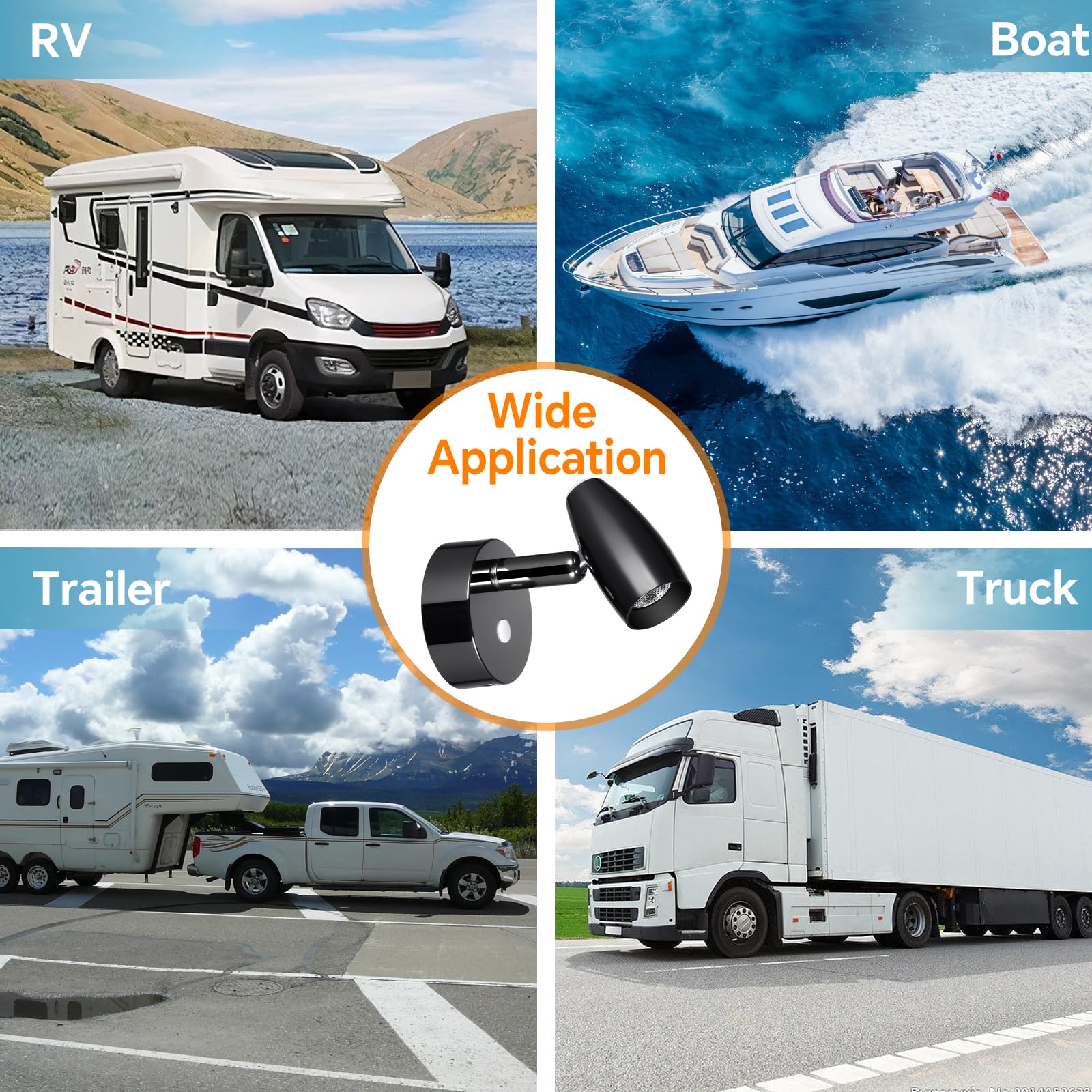 2 x Lampade da Lettura LED 12V Dimmerabile Girevole Spot Camper Barca Lampada da Parete da Comodino, Per Caravan Furgone Van, 12-24V DC con Caricatore USB & Luce notturna blu, Nero lucido