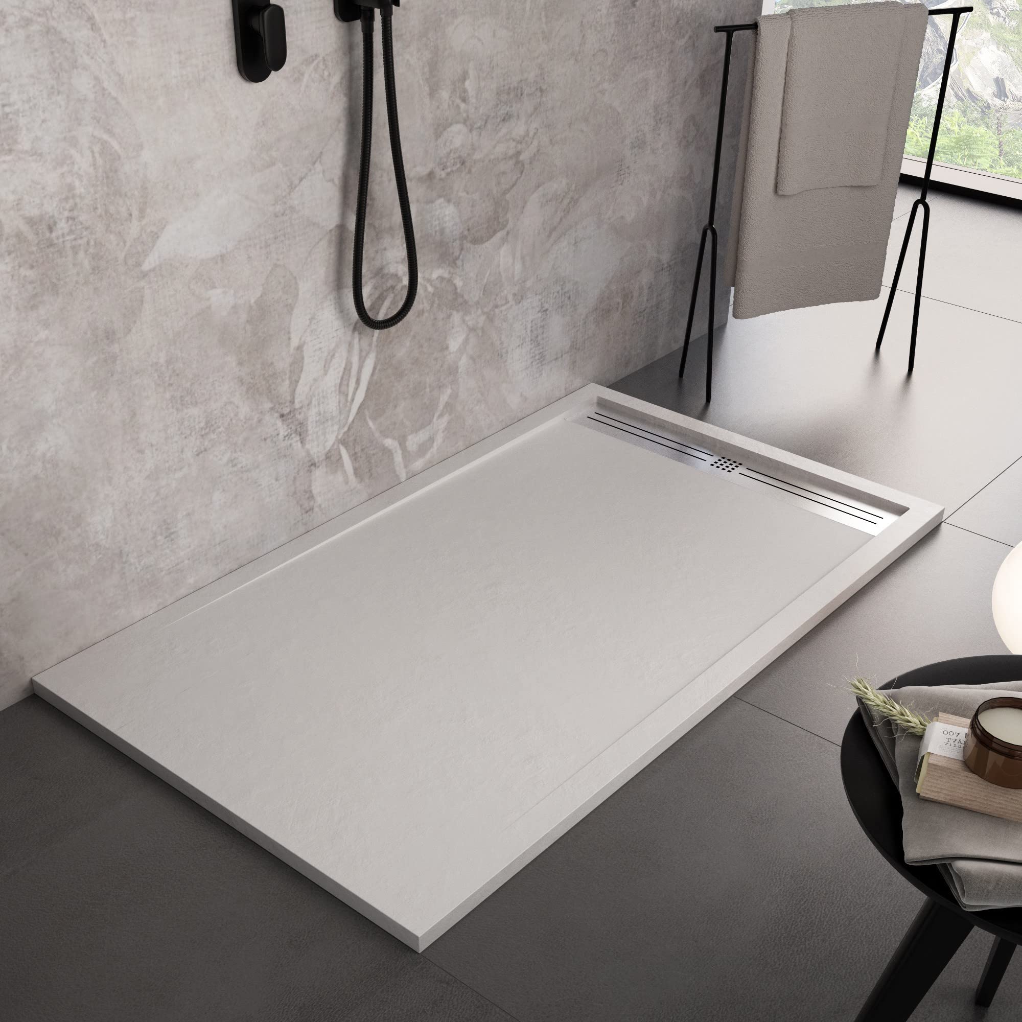 OLIMPO DOCCE - Piatto doccia in marmoresina Bianco effetto pietra cemento R