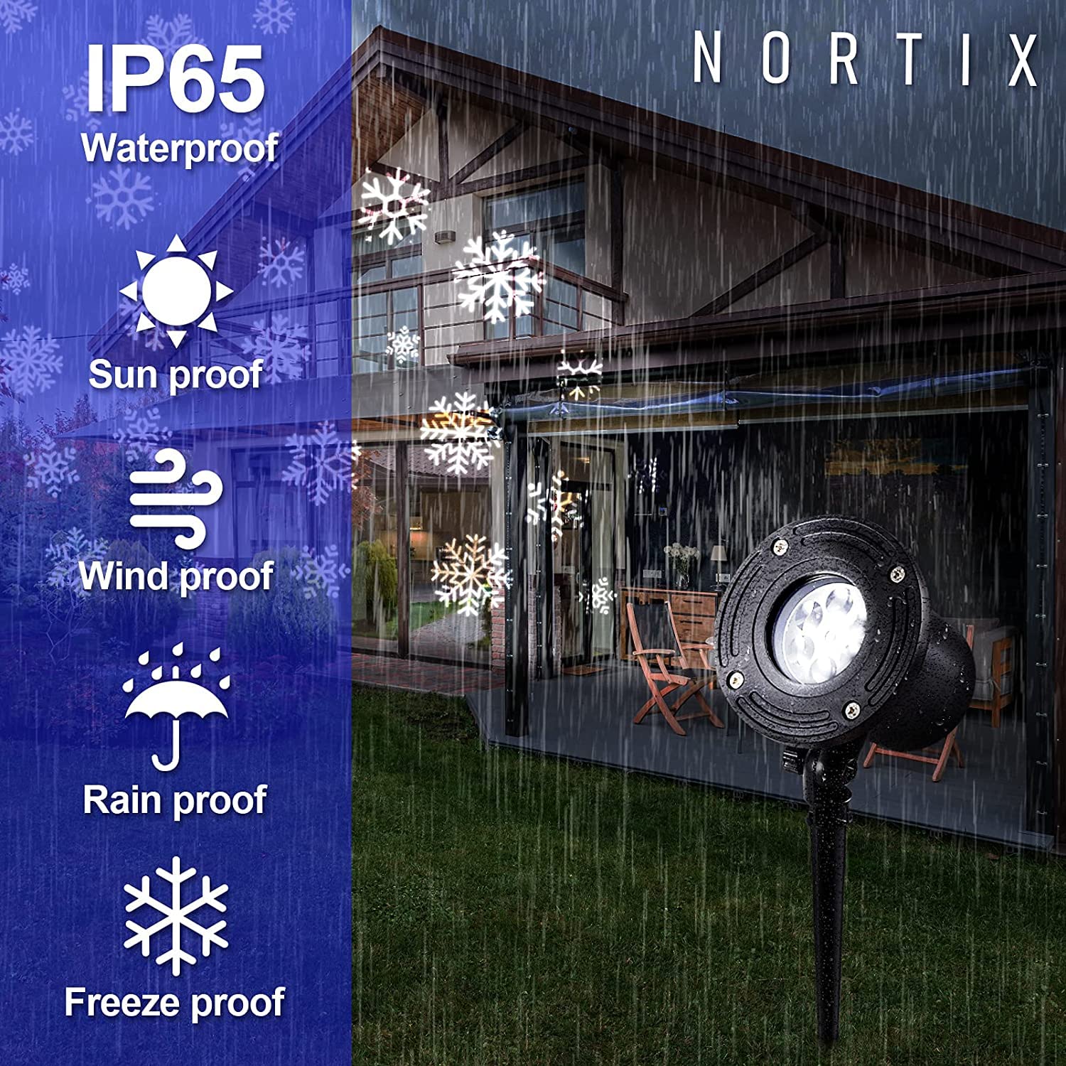 Proiettore di fiocchi di neve di Natale per esterni, proiettore per nevicate mobili a LED per vacanze impermeabili IP65 per illuminazione decorativa a fiocchi di neve per paesaggi innevati per interni