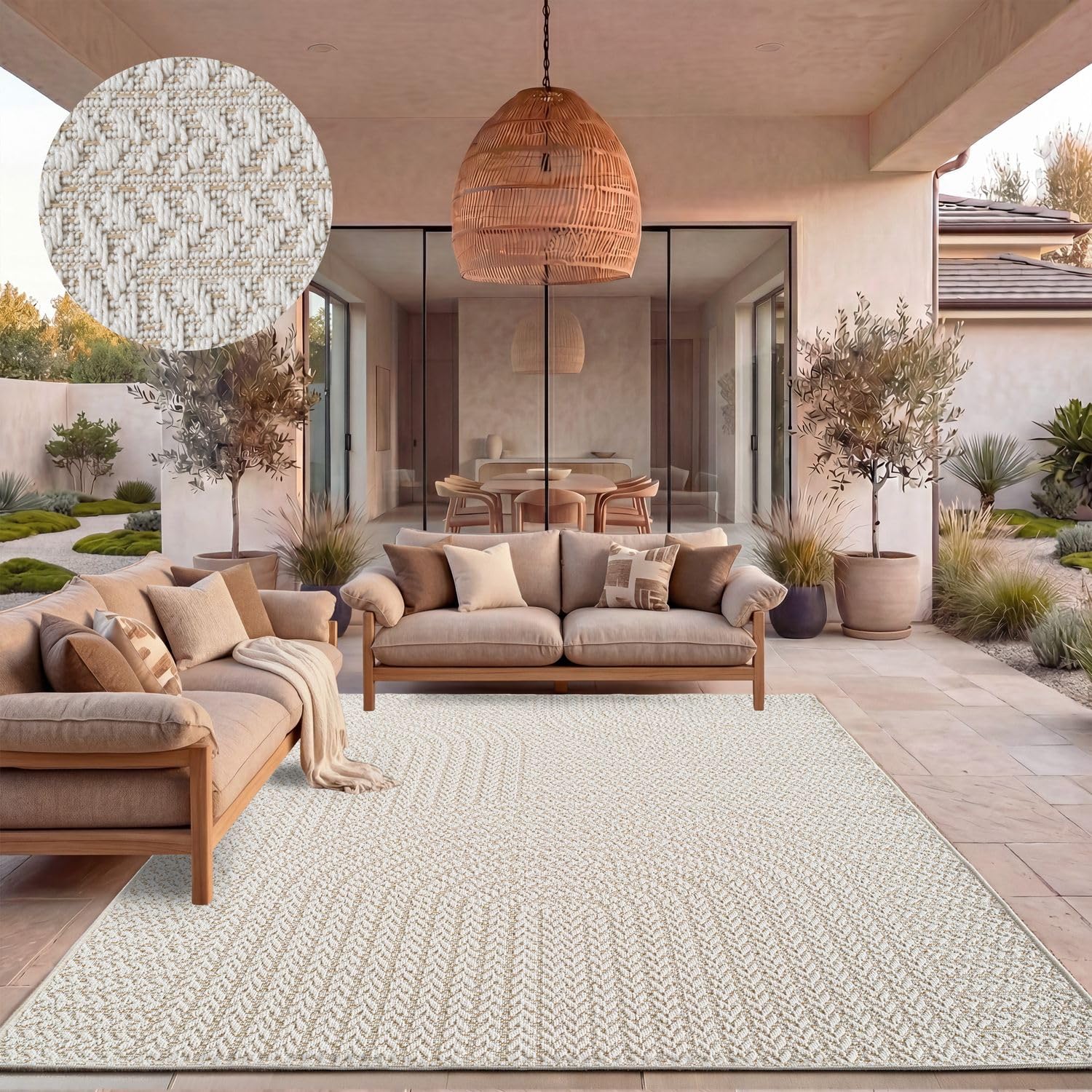 TT Home Dywan Zewn皻rzny Wodoodporny Ogr鏚 Sypialnia Przedpok鎩 T璚zowy Wz鏎 Design Boho Jednolity Wygl康 Sizal Nowoczesny Styl, Rozmiar:120x170 cm