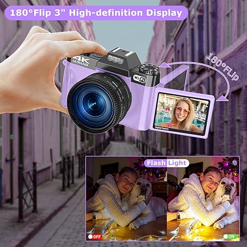Vista 4 de Cámara digital 4K de 56 MP, cámara de vlogging para YouTube con WiFi, cámara compacta de enfoque automático 16X con zoom digital con tarjeta micro
