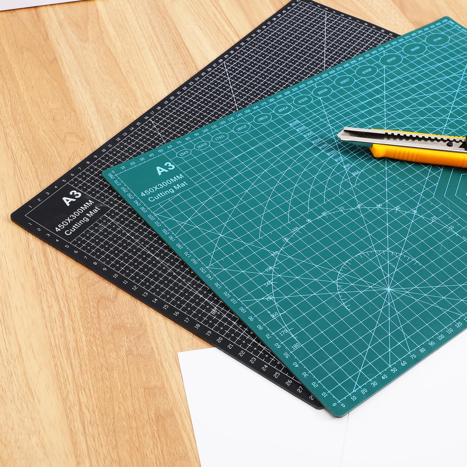 Tofficu Tappetino da Taglio Doppio Lato 2 Pezzi in Pvc Misure Chiare, per Taglio, per Cucito, e Lavori Artigianali Carta e Casa