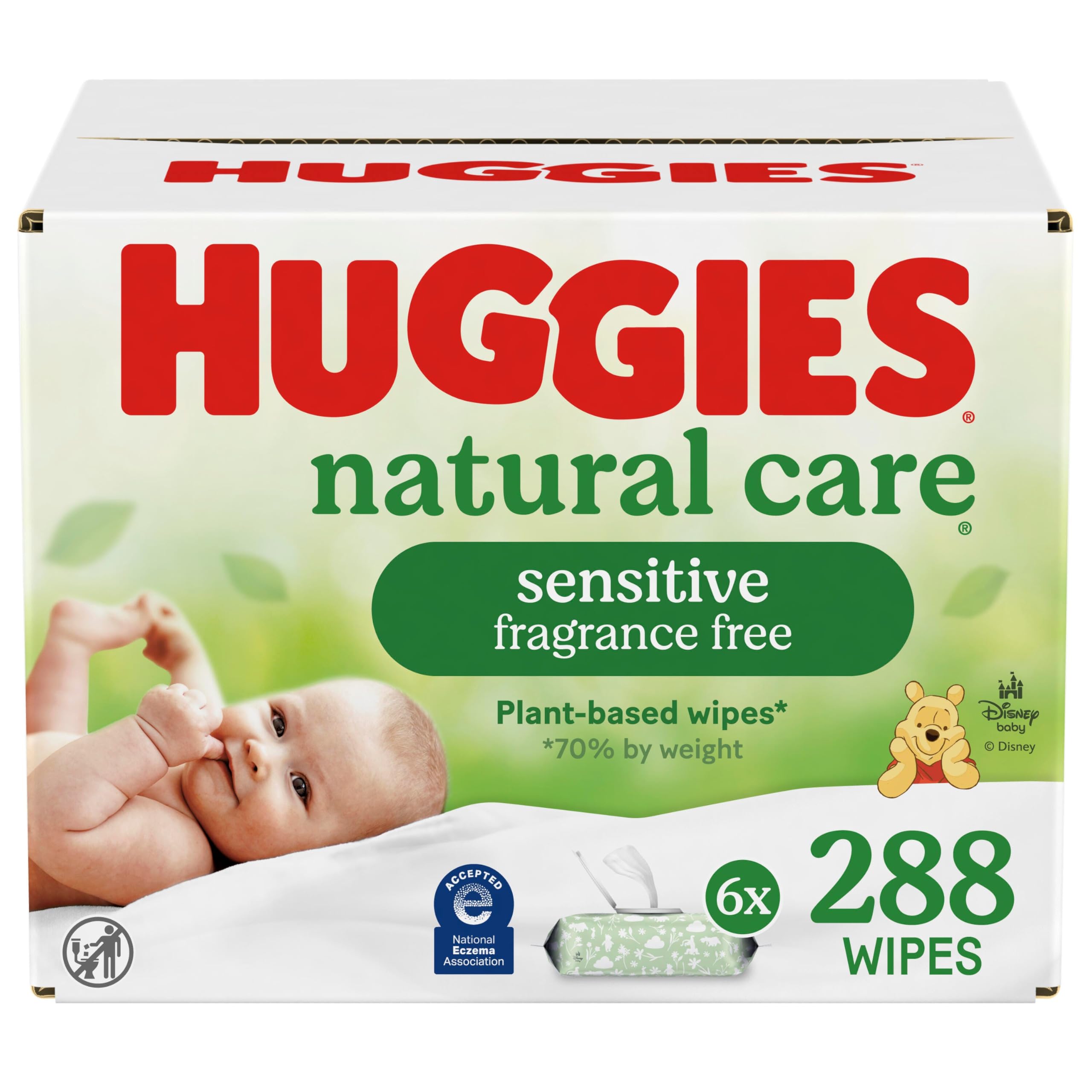 Baby Wipes, Huggies Natural Care Sensitive, UNSCENTED, Hypoallergenic, 6 Flip Top Packs, 288 count 48 count (Pack of 6)
