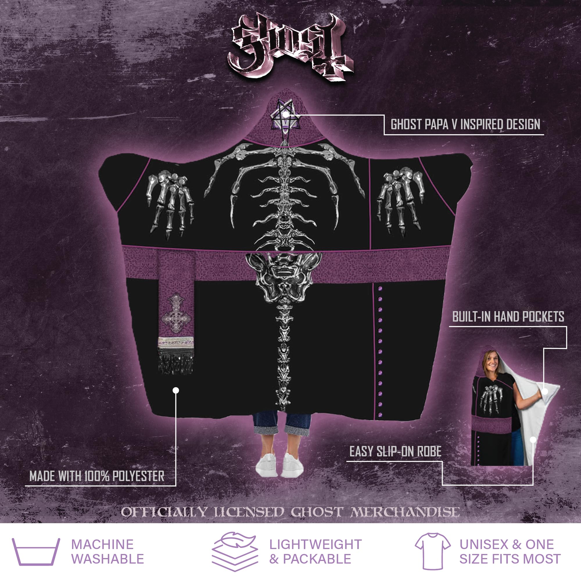 Ghost Papa V Neuheit Decke, Skelett Papa Halloween Kostüm, Band Merchandise (Schwarz & Lila), Schwarz, Einheitsgröße