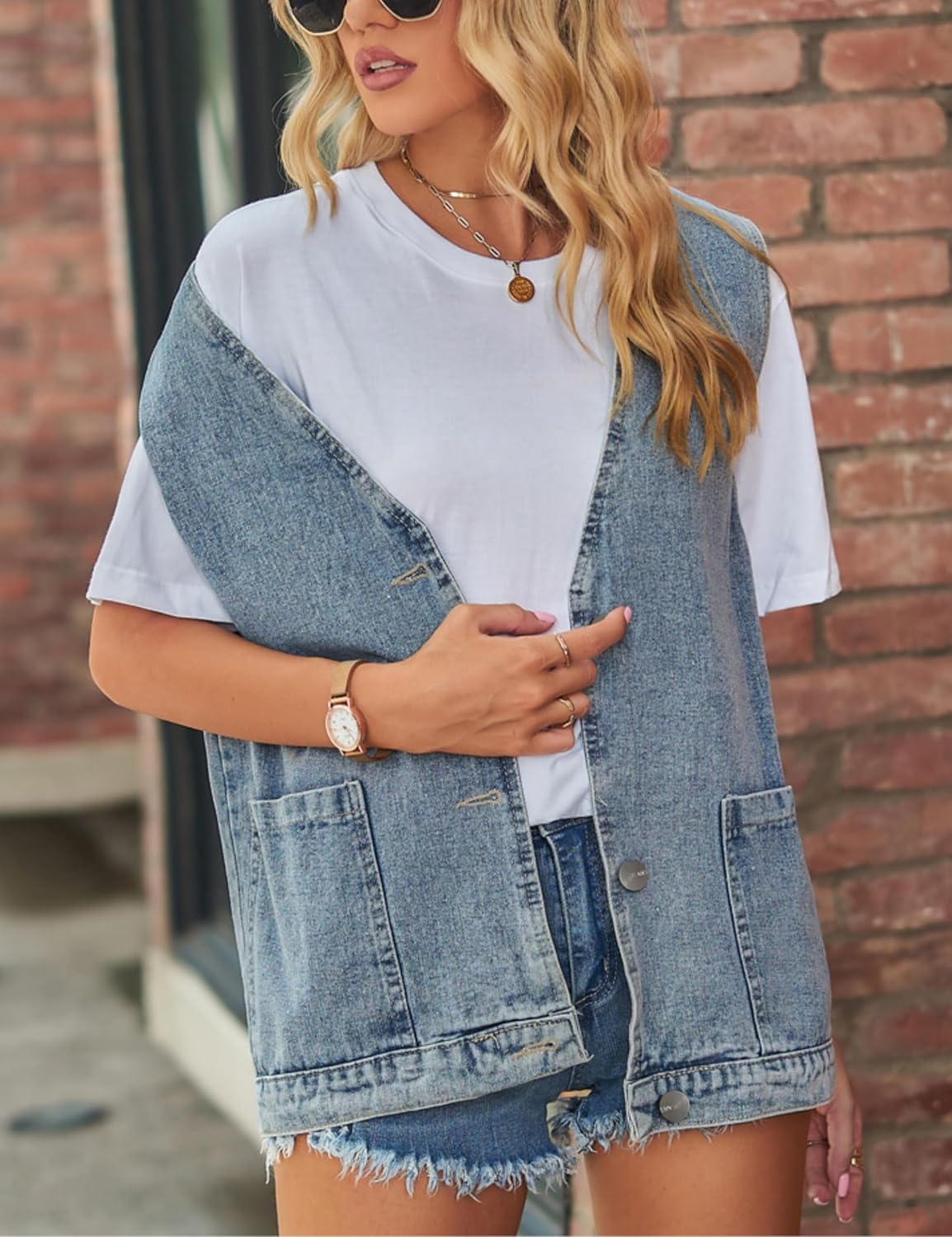 Women's Casual Denim Jean Vest Oversized Sleeveless Mid Long Button Down Jeans Jackets Vests Tops Waistcoat - Image 2