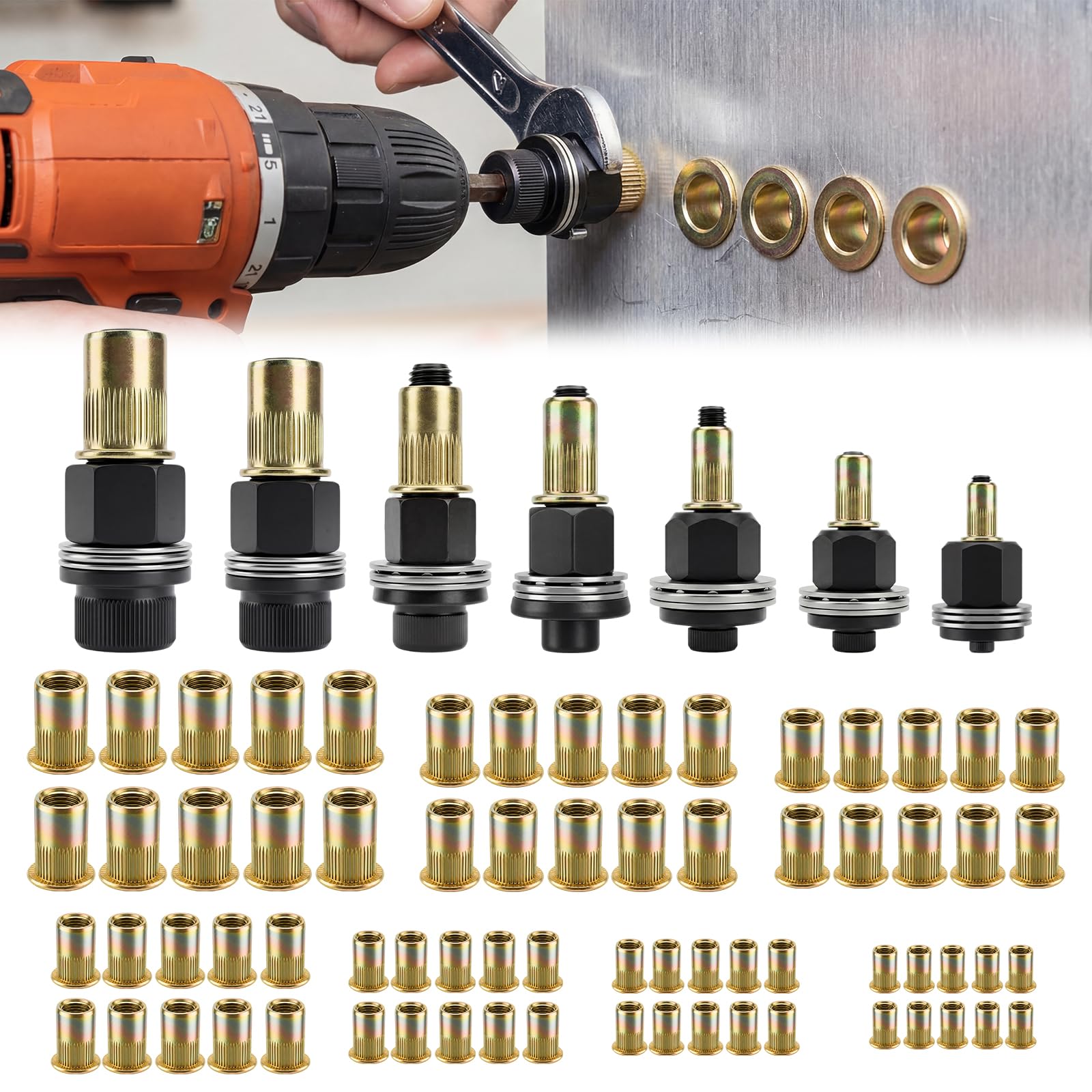 Golgner 77 Stück Nietmutternzange Set, Nietmuttern Nieten Set, Nietenzange Nietmuttern Set, mit 70 Muttern M3 M4 M5 M6 M8 M10 M12, für Nietmutter Werkzeug Manuelle Nietmaschine