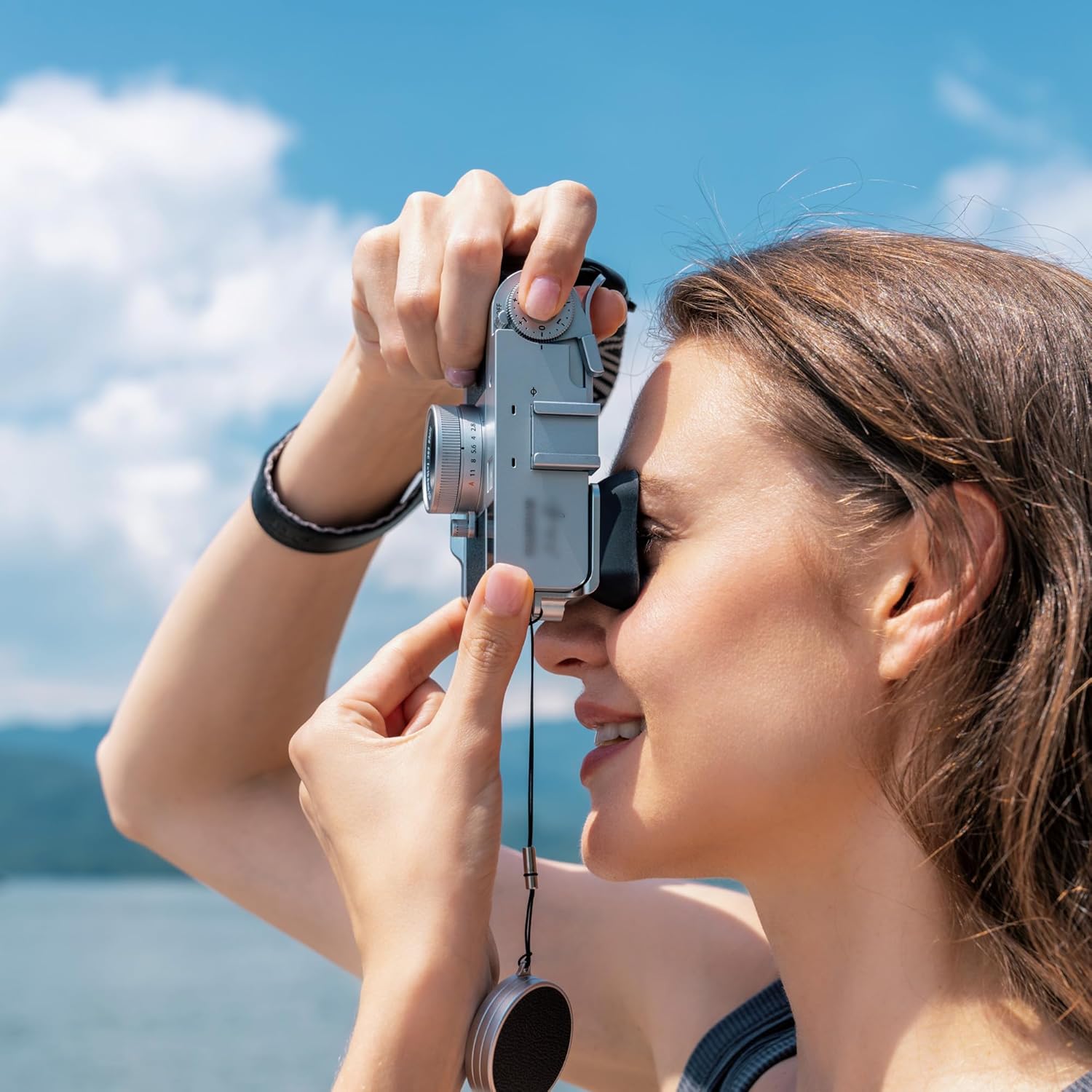 Extended X Half Eyecup Eyepiece, Soft Silicon Viewfinder Eye Cup Eyeshade Cover Protector for Fujifilm Fuji X Half Camera, Xhalf Eyecup Accessories with Camera Strap Hole, Block Stray Lighting - Black - Image 6