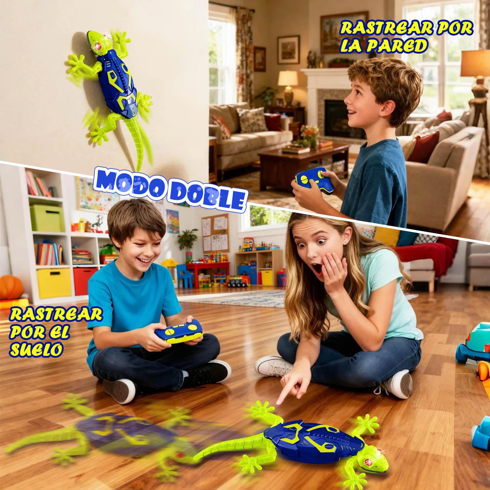 HILKKET Lagartija Teledirigida, Fluorescente RC Lagarto con Ojos Led Luminosos, Lagarto Trepador Paredes Movimientos Realistas, Gecko Radio Control, Reyes, Cumpleaños para Niños