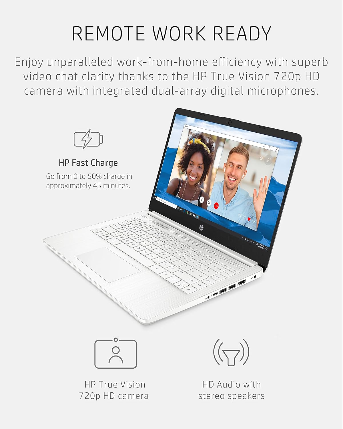 HP 14 Laptop, Intel Celeron N4020, 4 GB RAM, 64 GB Storage, 14-inch HD Touchscreen, Windows 11 Home, Thin & Portable, 4K Graphics, One Year of Microsoft 365 (14-dq0080nr, 2021, Snowflake White)